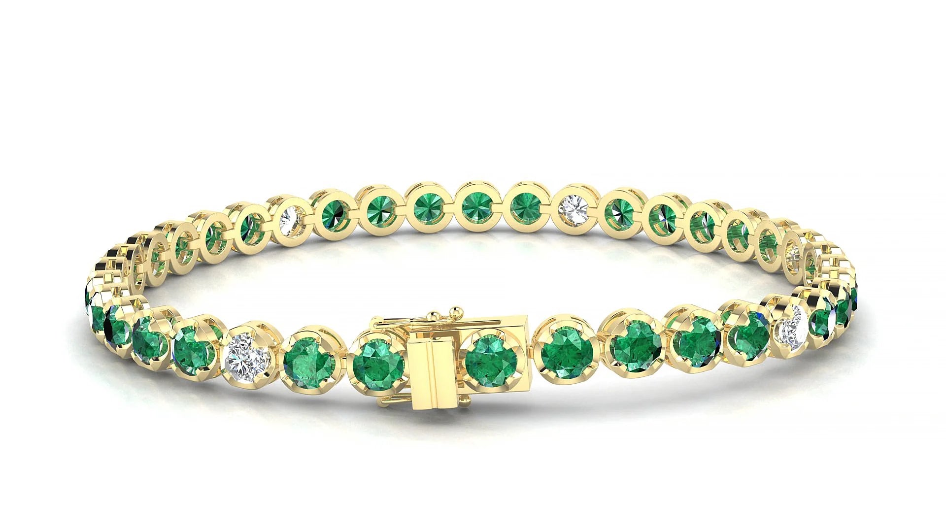 Bengal 5-1 | 18k Yellow Gold 3.4 mm Round Natural Emerald & Diamond Tennis Bracelet