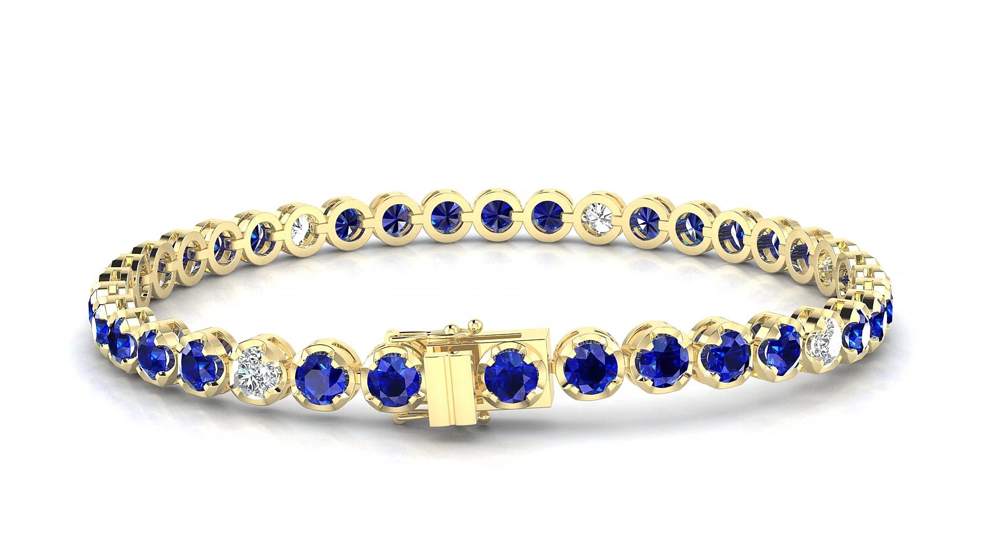 Bengal 5-1 | 18k Yellow Gold 3.4 mm Round Natural Sapphire & Diamond Tennis Bracelet