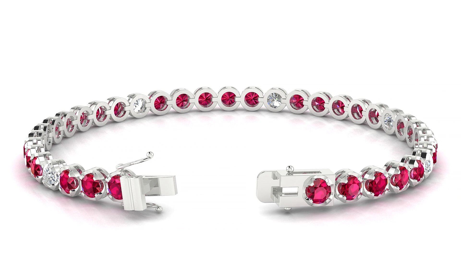 Bengal 5-1 | 18k White Gold 3.4 mm Round Natural Ruby & Diamond 15 cm Tennis Bracelet