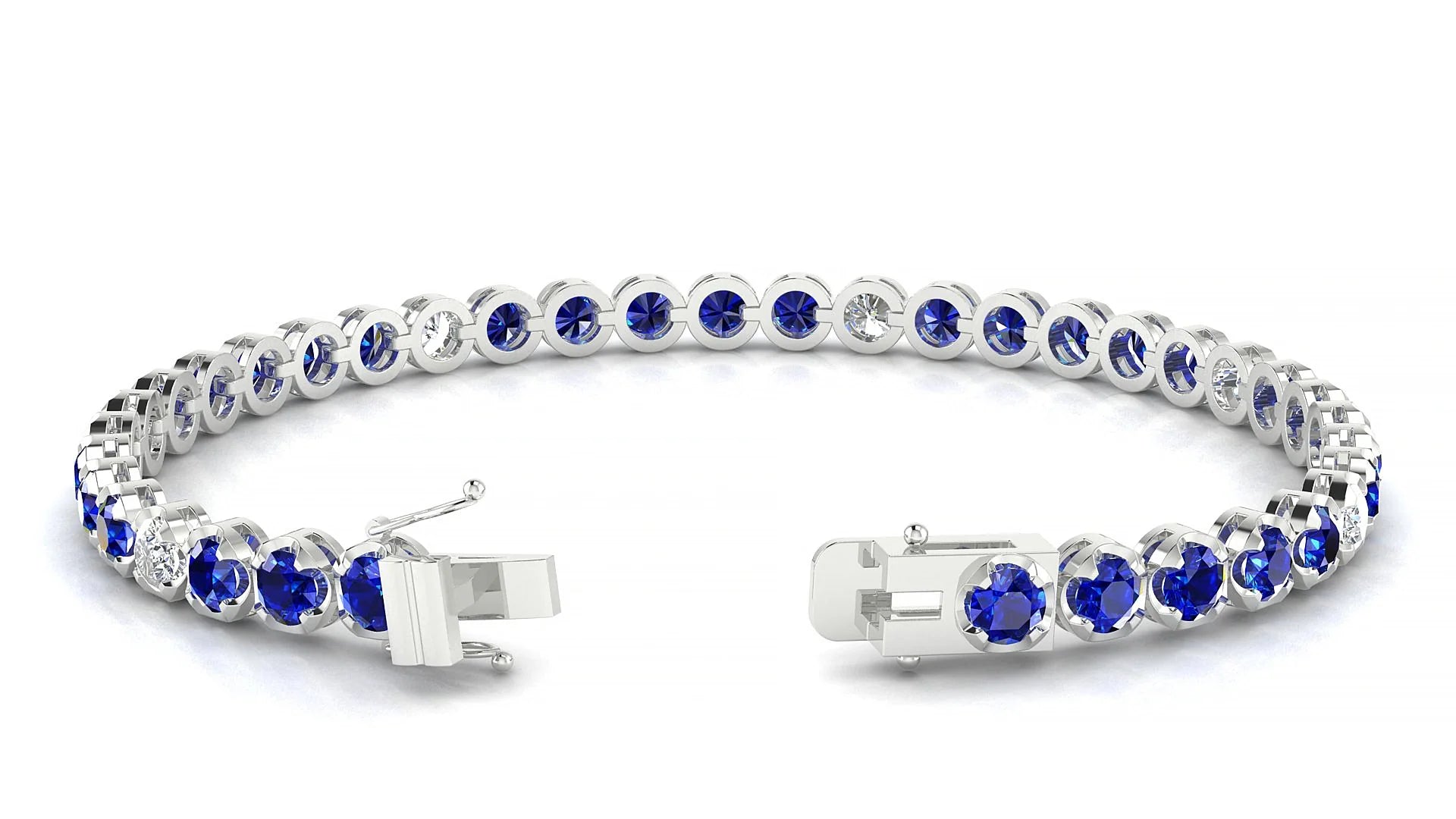 Bengal 5-1 | 18k White Gold 3.4 mm Round Natural Sapphire & Diamond Tennis Bracelet