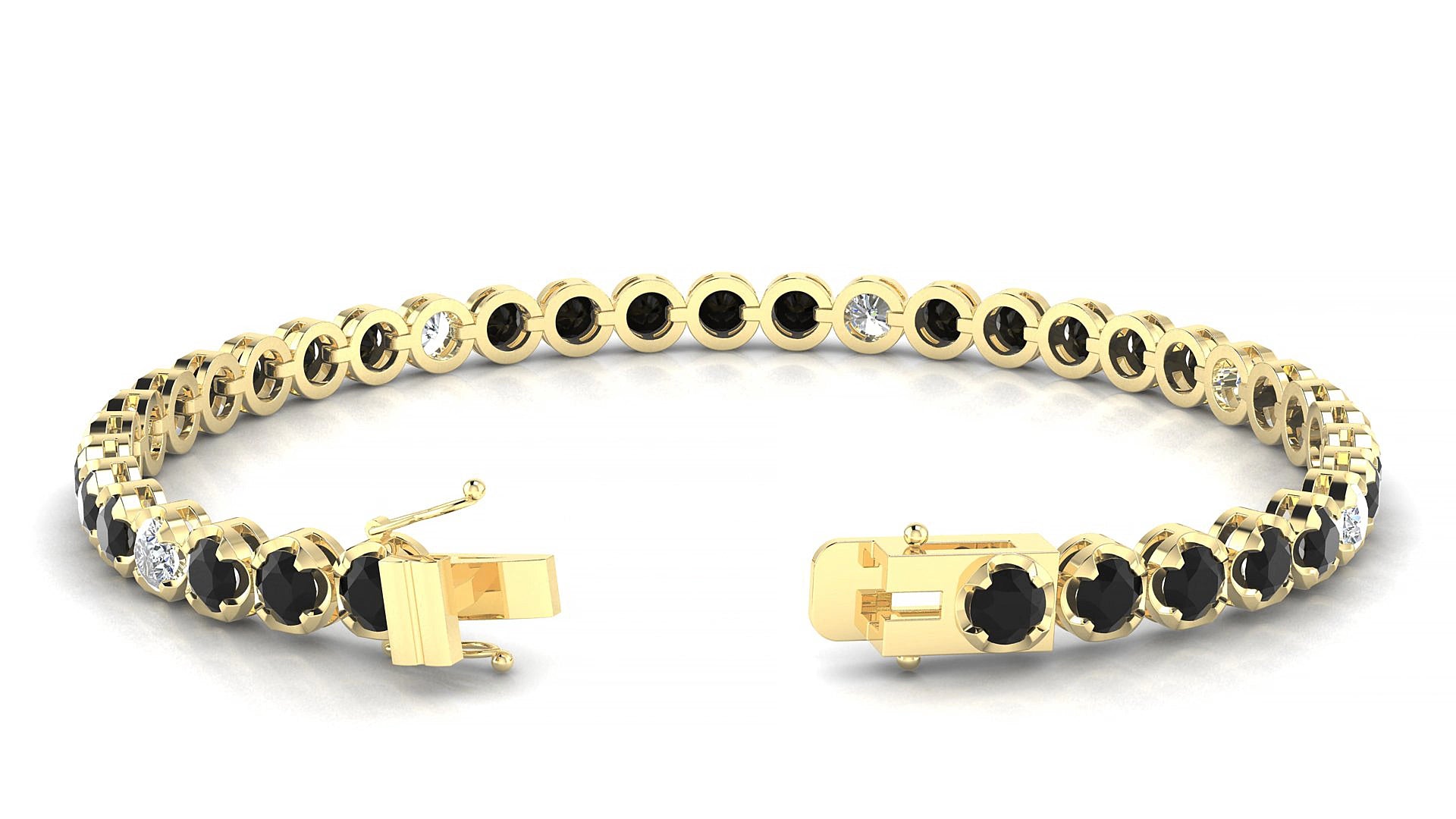 Bengal 5-1 | 18k Yellow Gold 3.4 mm Round Natural Black Diamond & Diamond 15 cm Tennis Bracelet