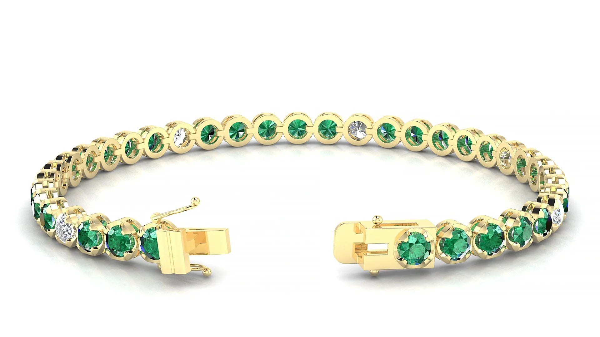 Bengal 5-1 | 18k Yellow Gold 3.4 mm Round Natural Emerald & Diamond Tennis Bracelet