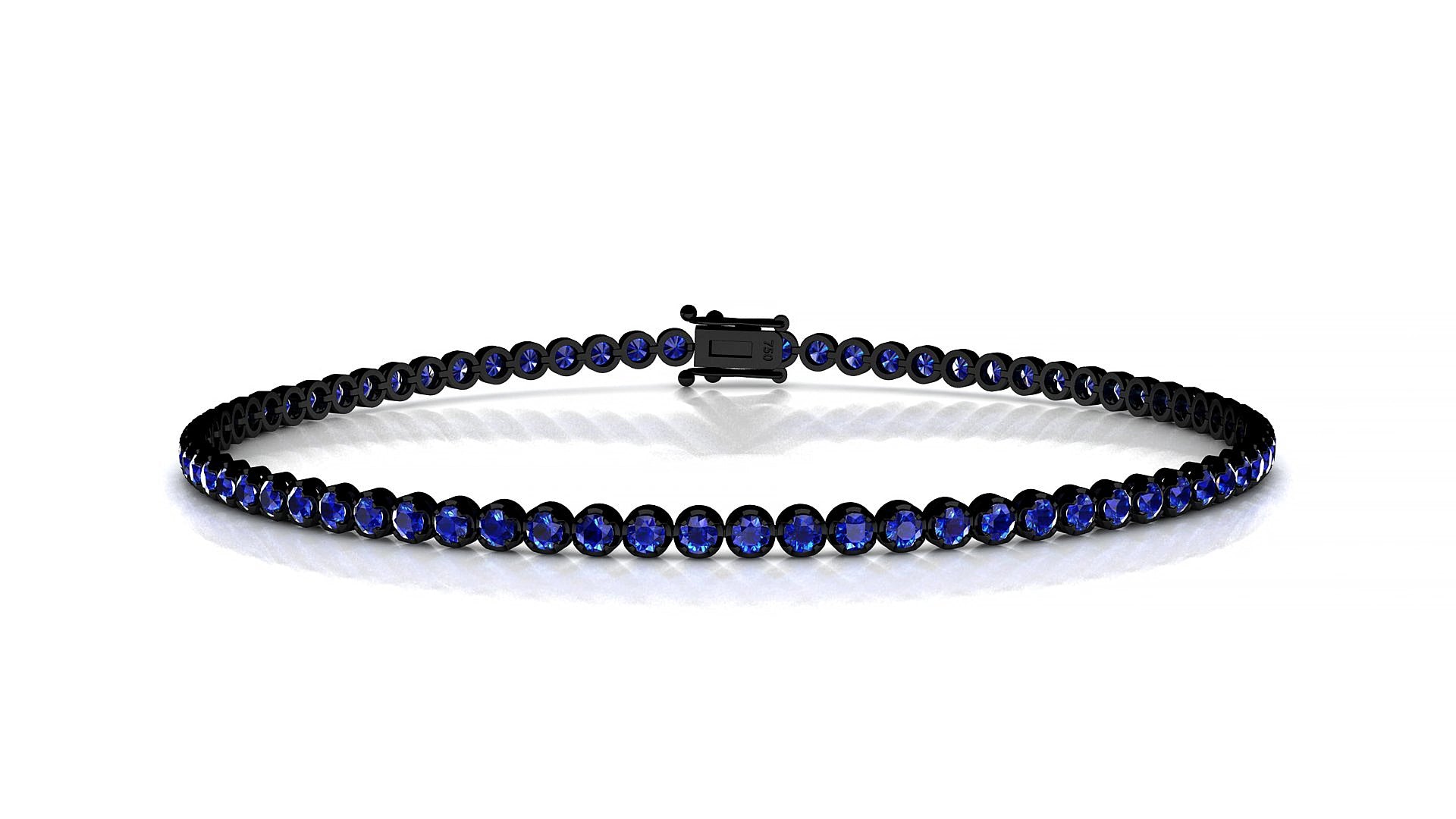 Bengal | 18k Black Gold 1.7 mm Round Natural Sapphire 15 cm Tennis Bracelet