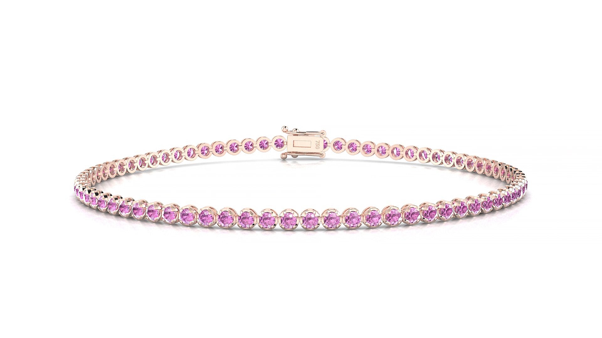 Bengal | 18k Rose Gold 1.7 mm Round Natural Pink Sapphire 18 cm Tennis Bracelet