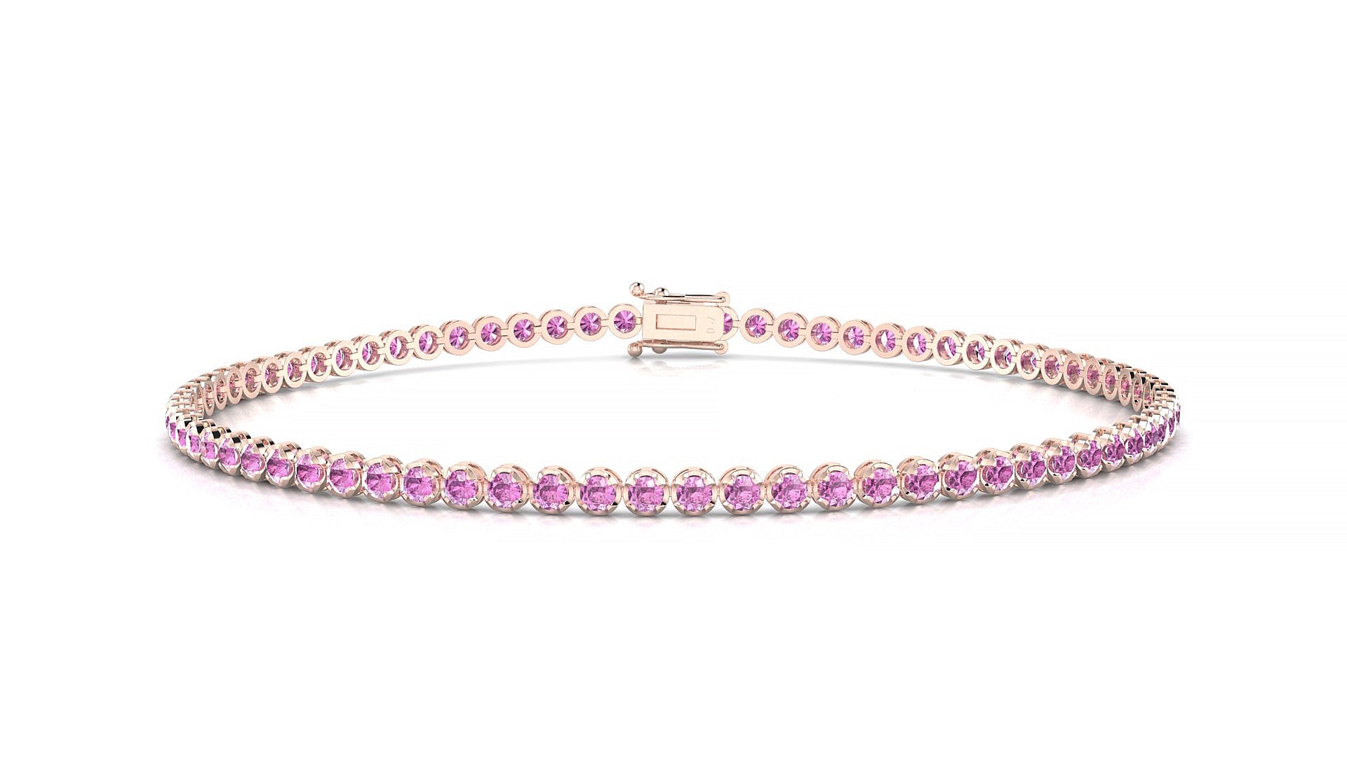 Bengal | 18k Rose Gold 1.7 mm Round Natural Pink Sapphire Tennis Bracelet