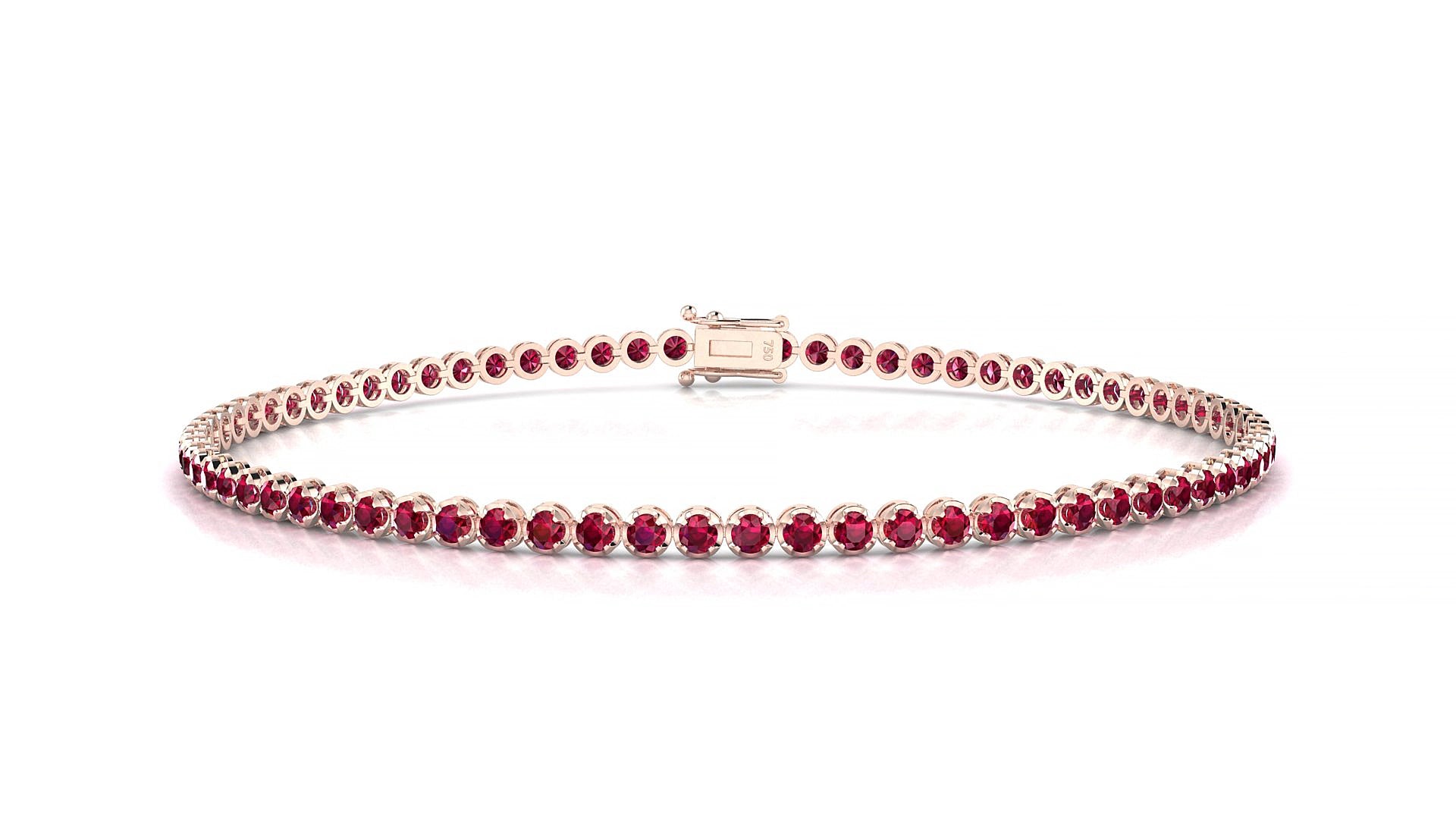 Bengal | 18k Rose Gold 1.7 mm Round Natural Ruby 15 cm Tennis Bracelet