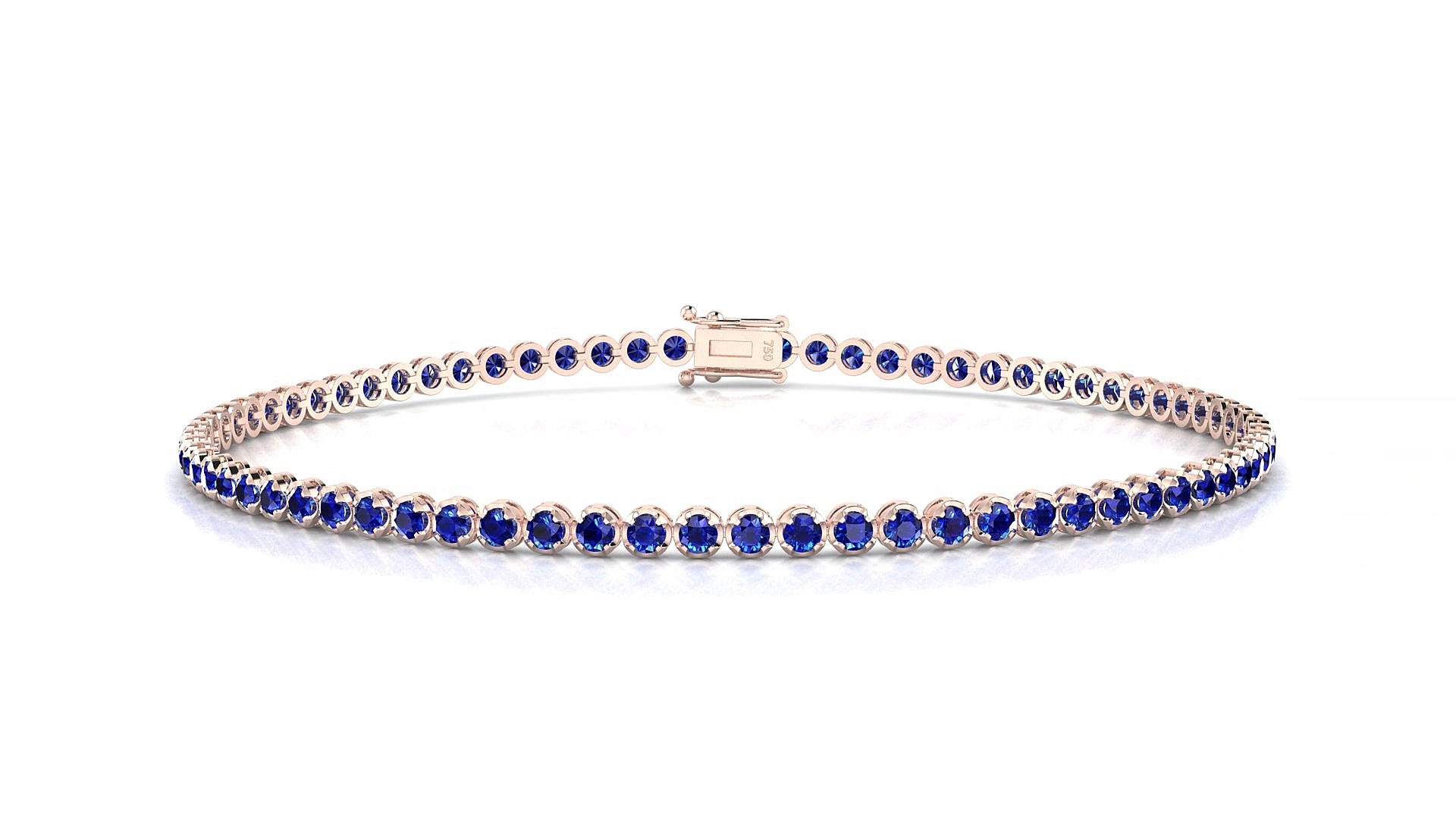 Bengal | 18k Rose Gold 1.7 mm Round Natural Sapphire 18 cm Tennis Bracelet