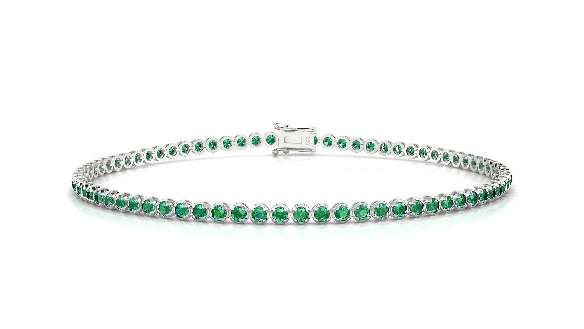 Bengal | 18k White Gold 1.7 mm Round Natural Emerald 17 cm Tennis Bracelet