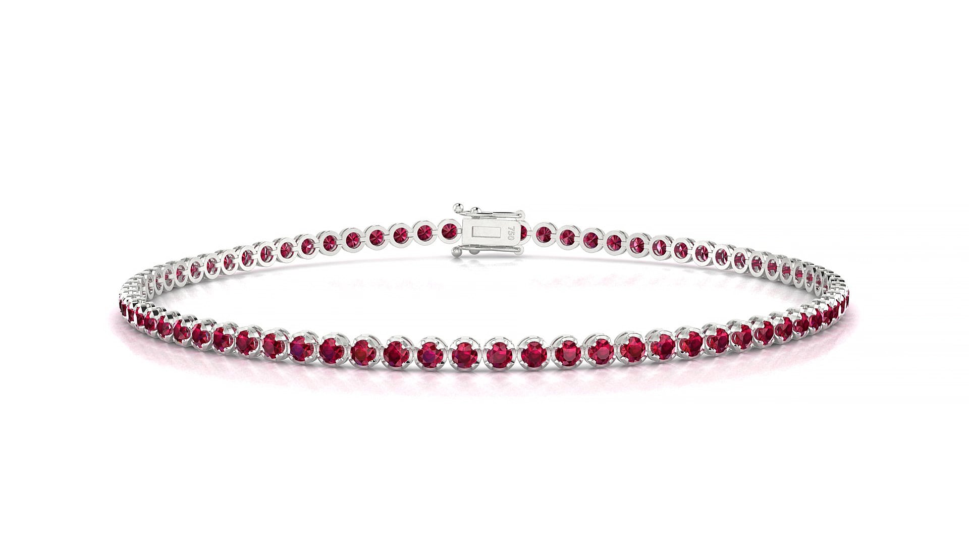 Bengal | 18k White Gold 1.7 mm Round Natural Ruby 15 cm Tennis Bracelet