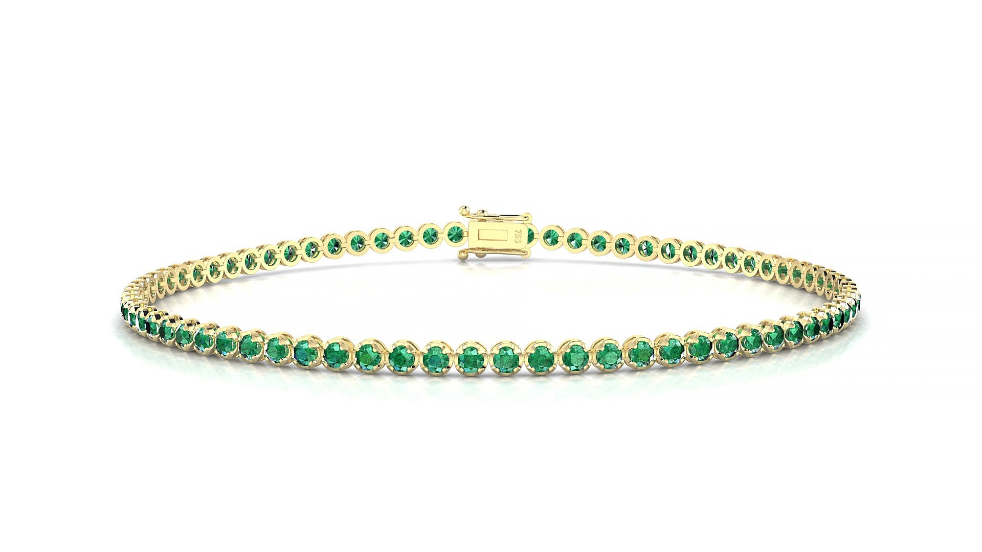 Bengal | 18k Yellow Gold 1.7 mm Round Natural Emerald 16 cm Tennis Bracelet