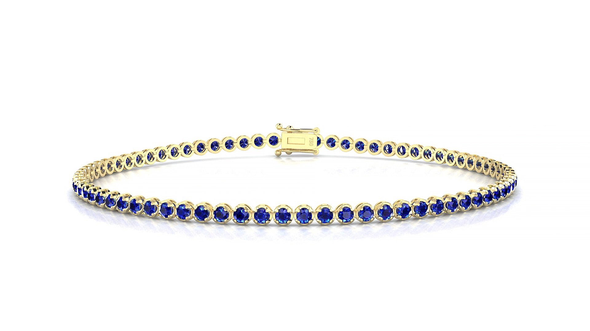 Bengal | 18k Yellow Gold 1.7 mm Round Natural Sapphire 15 cm Tennis Bracelet