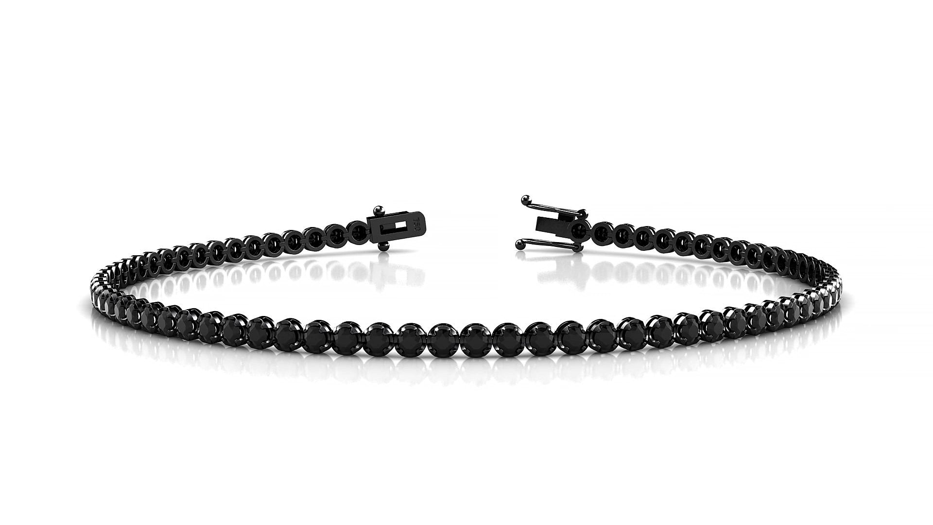 Bengal | 18k Black Gold 1.7 mm Round Natural Black Diamond 15 cm Tennis Bracelet