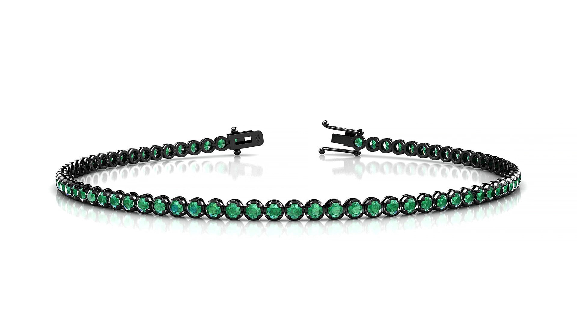 Bengal | 18k Black Gold 1.7 mm Round Natural Emerald 16 cm Tennis Bracelet