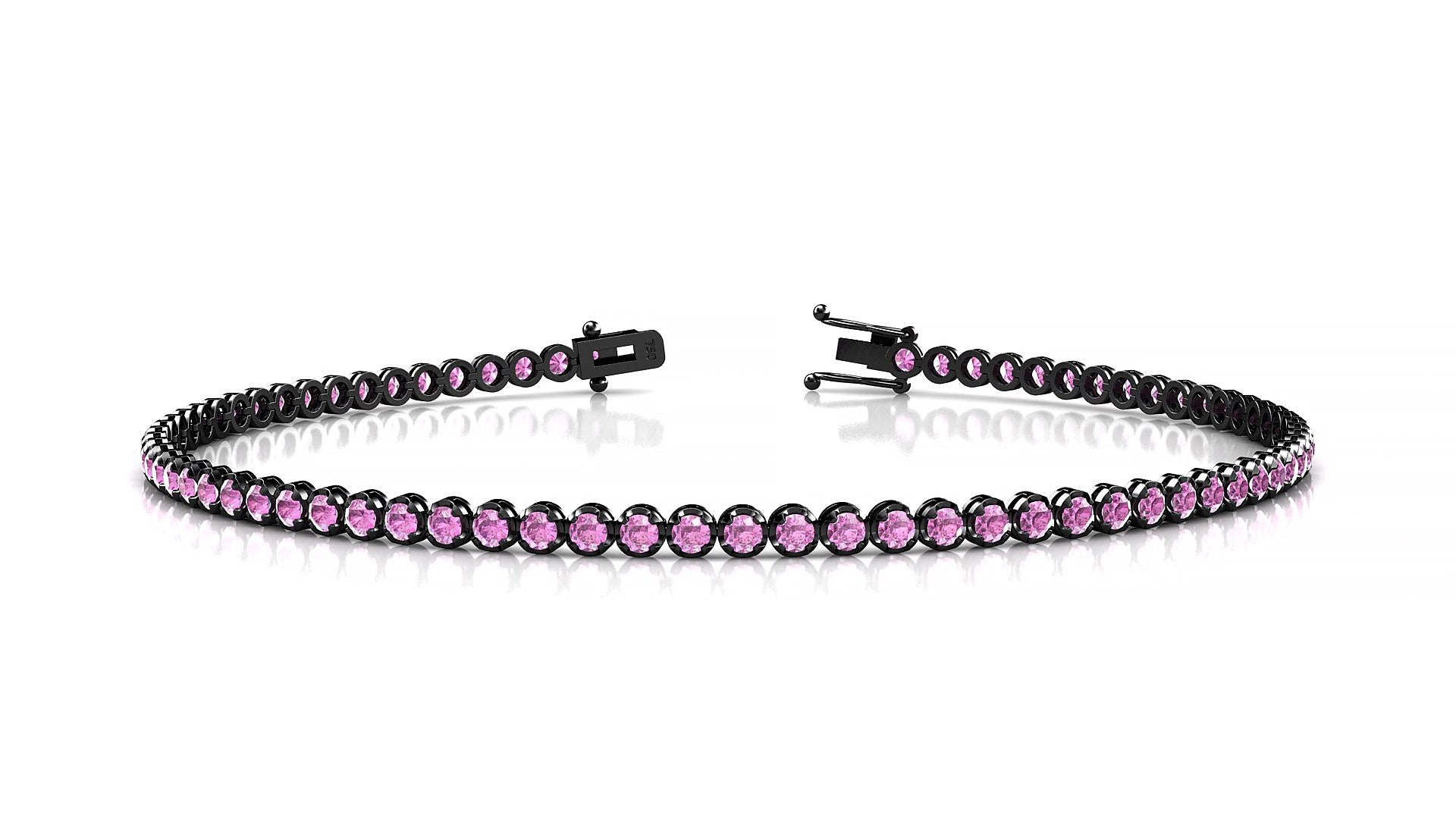 Bengal | 18k Black Gold 1.7 mm Round Natural Pink Sapphire 16 cm Tennis Bracelet