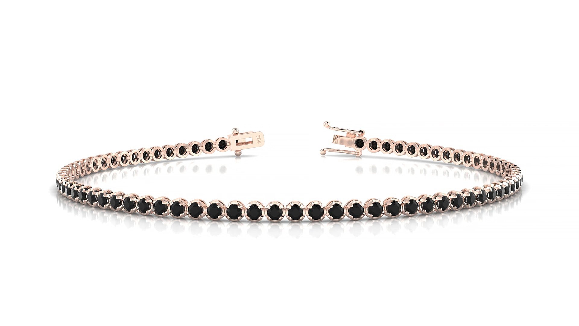 Bengal | 18k Rose Gold 1.7 mm Round Natural Black Diamond 15 cm Tennis Bracelet