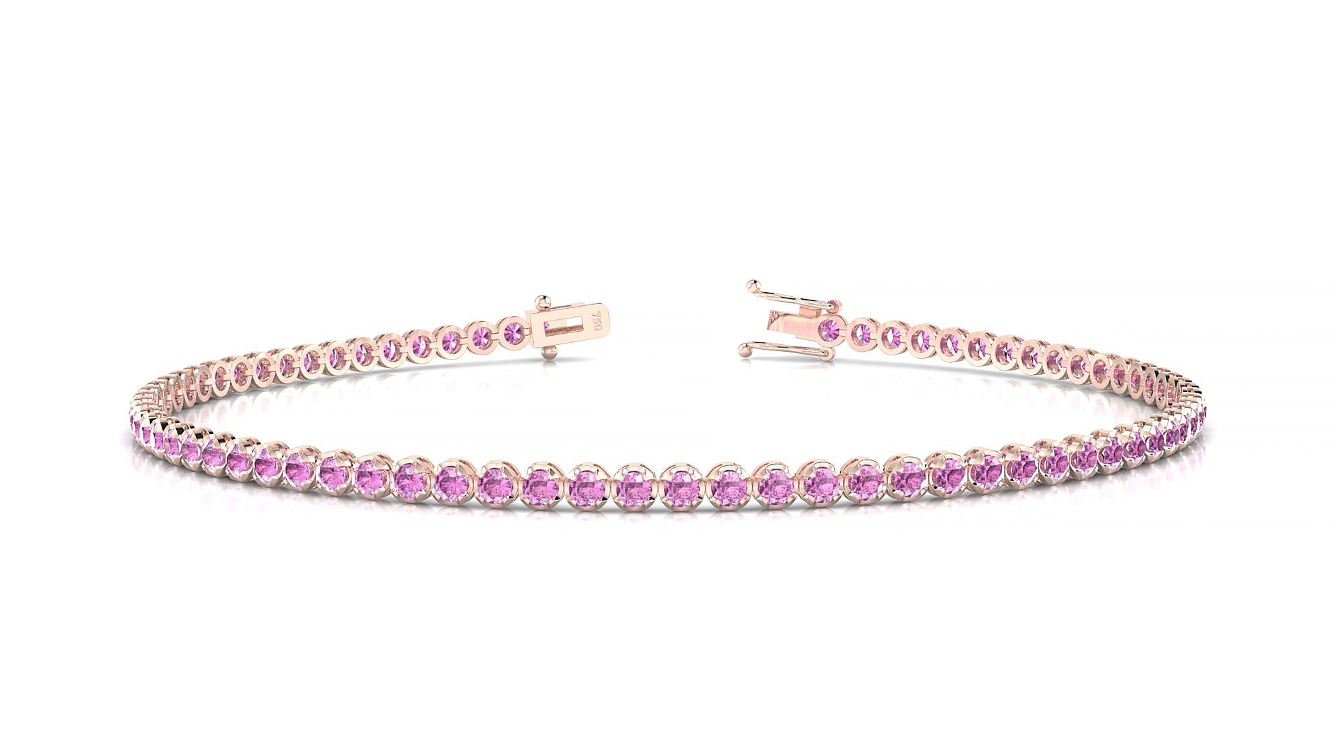 Bengal | 18k Rose Gold 1.7 mm Round Natural Pink Sapphire 15 cm Tennis Bracelet