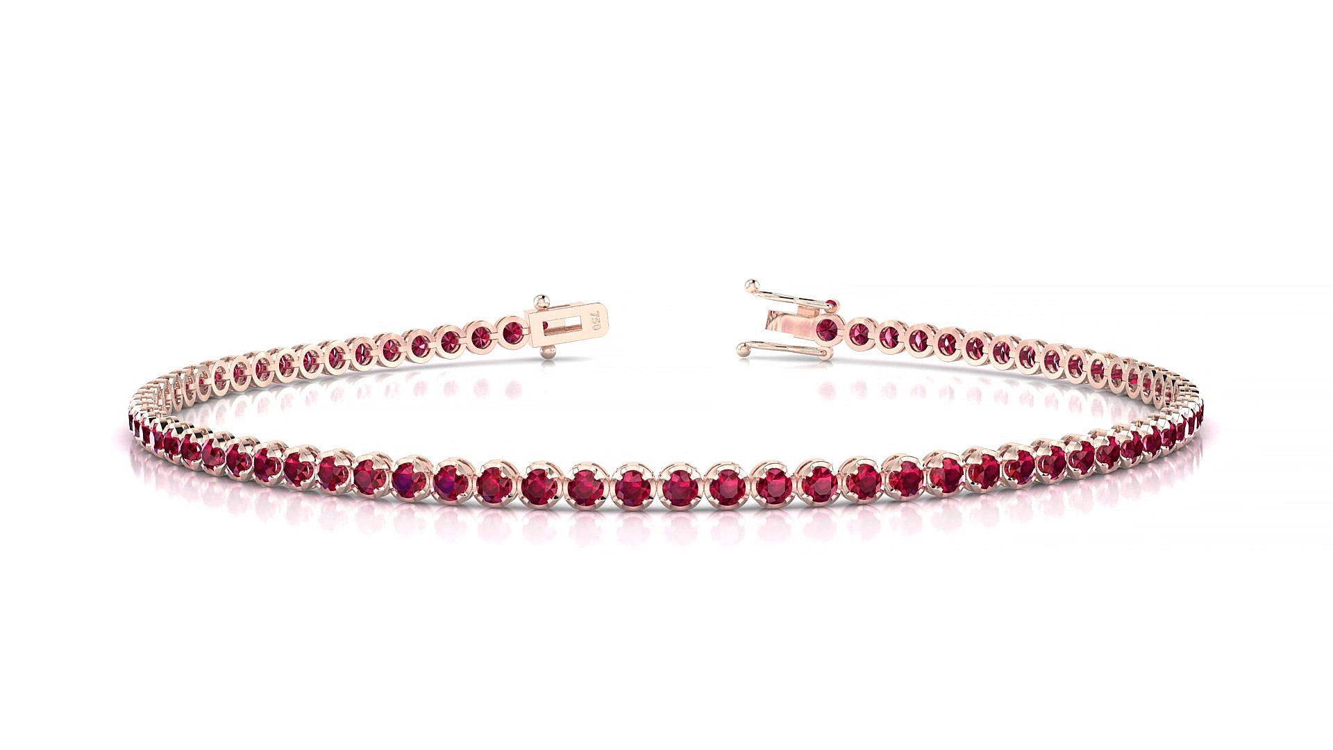 Bengal | 18k Rose Gold 1.7 mm Round Natural Ruby 18 cm Tennis Bracelet