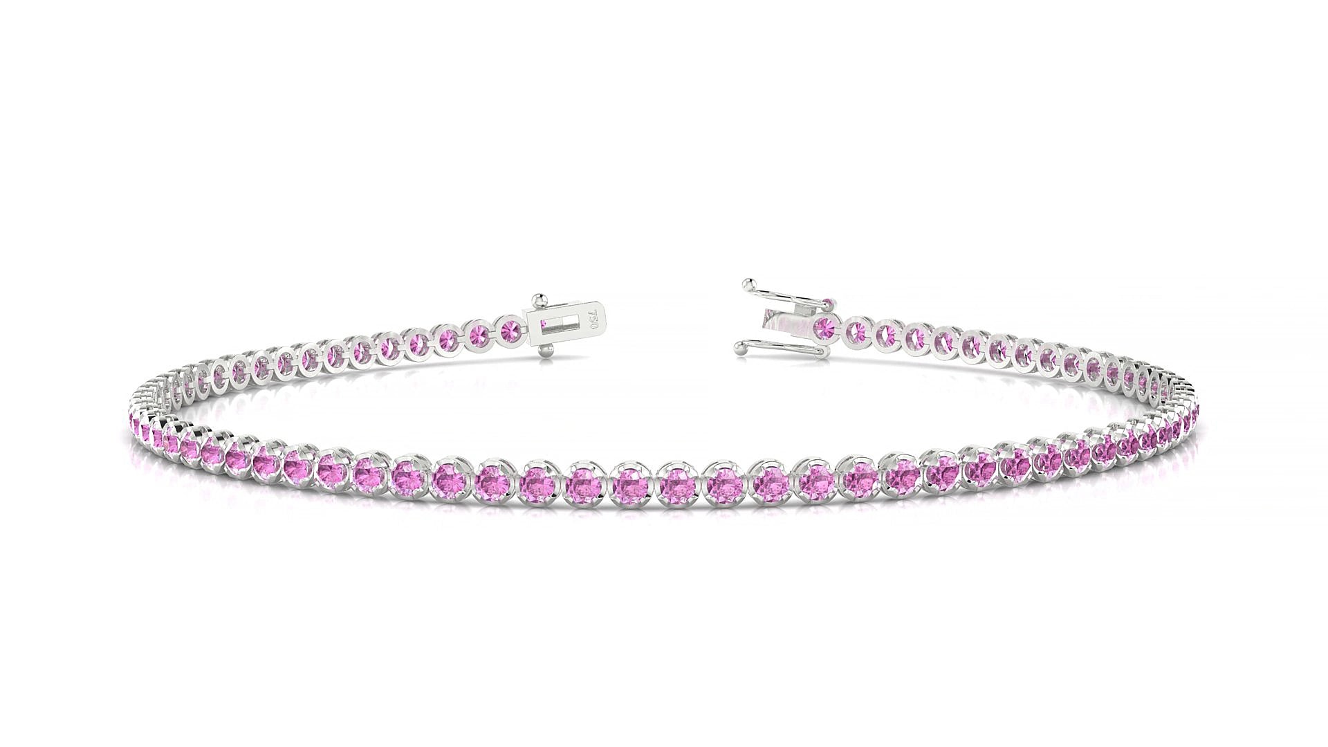 Bengal | 18k White Gold 1.7 mm Round Natural Pink Sapphire 16 cm Tennis Bracelet
