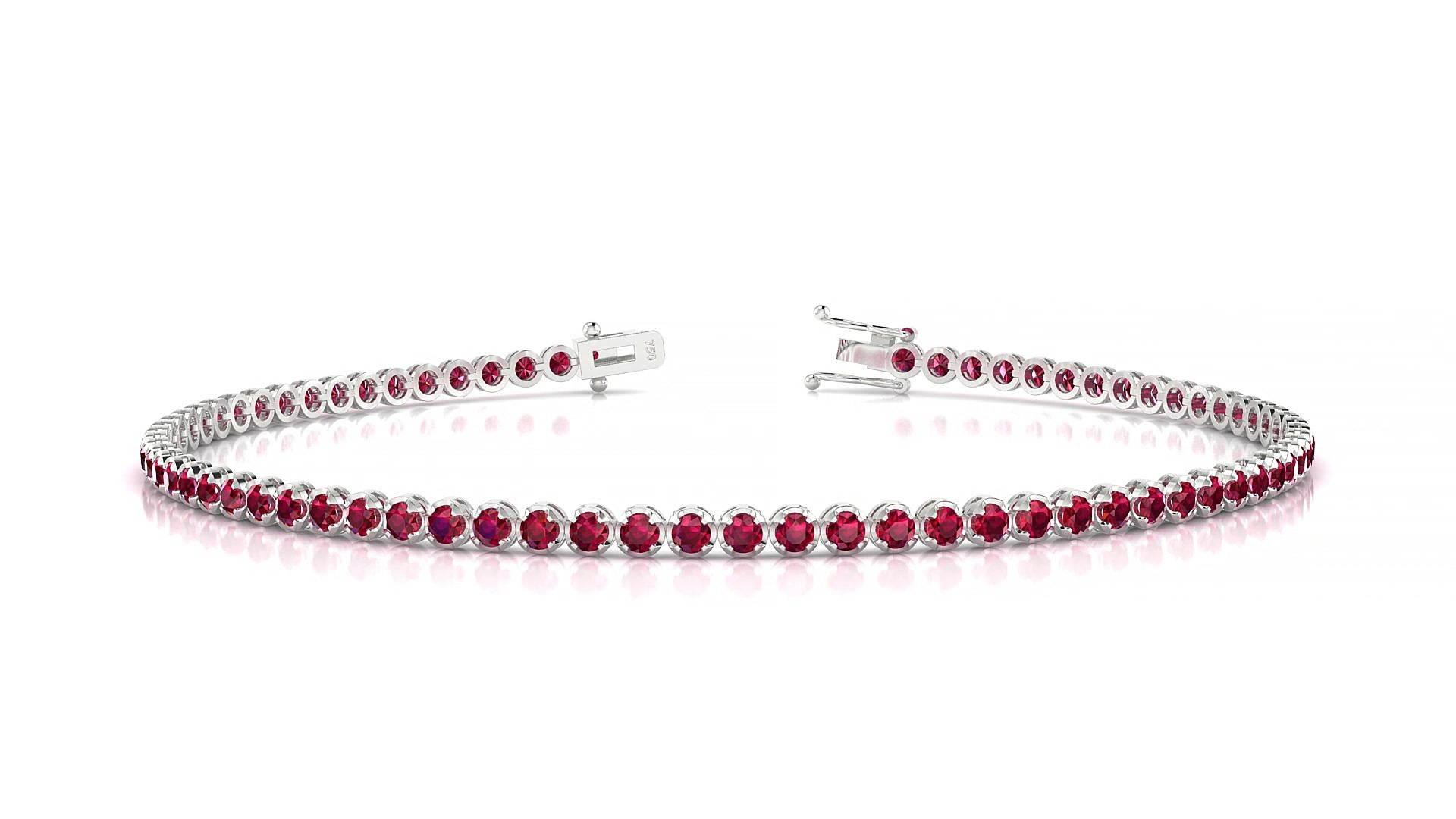 Bengal | 18k White Gold 1.7 mm Round Natural Ruby 15 cm Tennis Bracelet