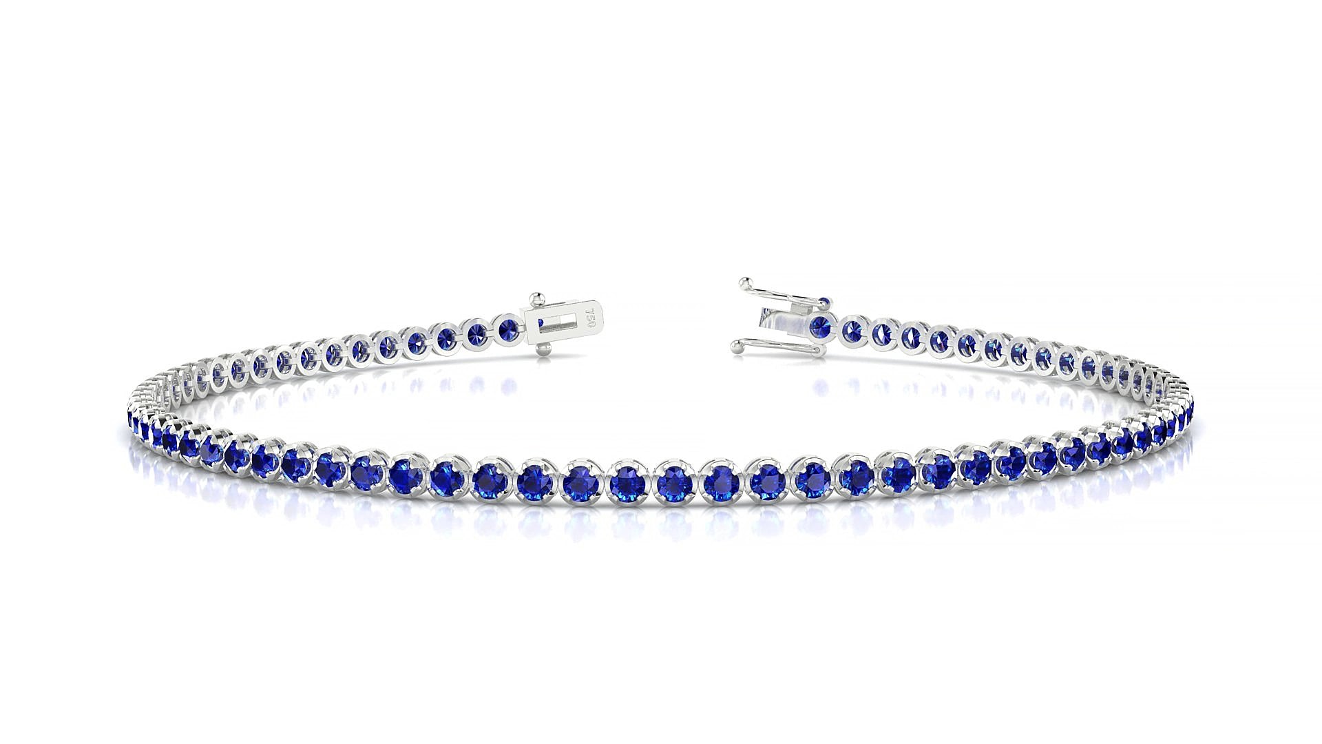 Bengal | 18k White Gold 1.7 mm Round Natural Sapphire 18 cm Tennis Bracelet