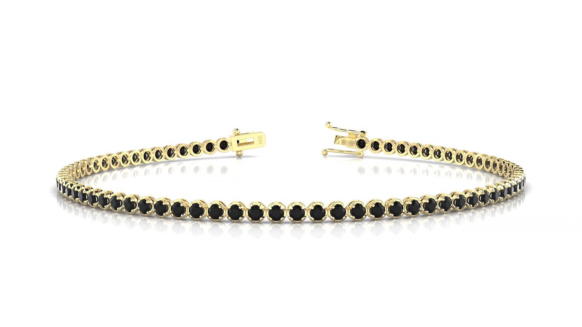 Bengal | 18k Yellow Gold 1.7 mm Round Natural Black Diamond 15 cm Tennis Bracelet