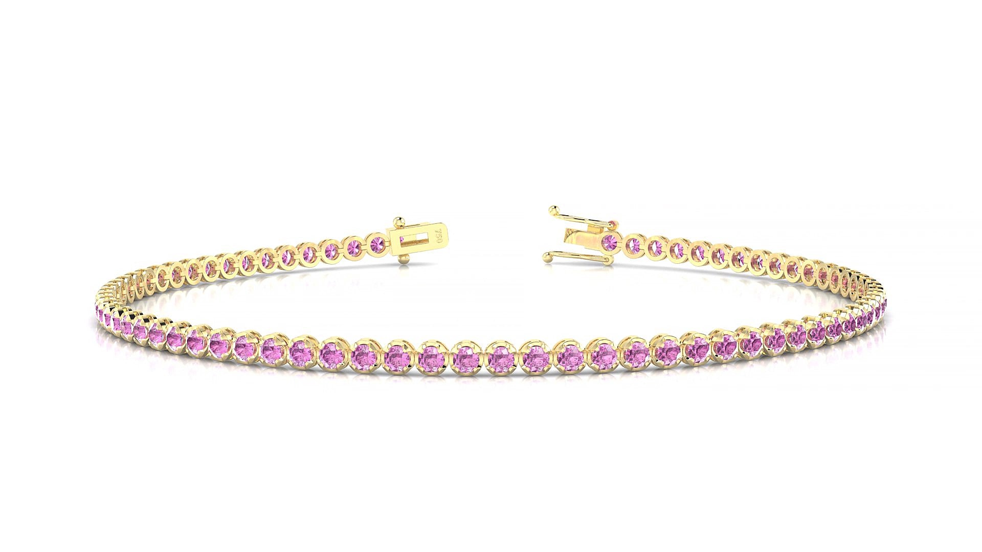 Bengal | 18k Yellow Gold 1.7 mm Round Natural Pink Sapphire 19 cm Tennis Bracelet