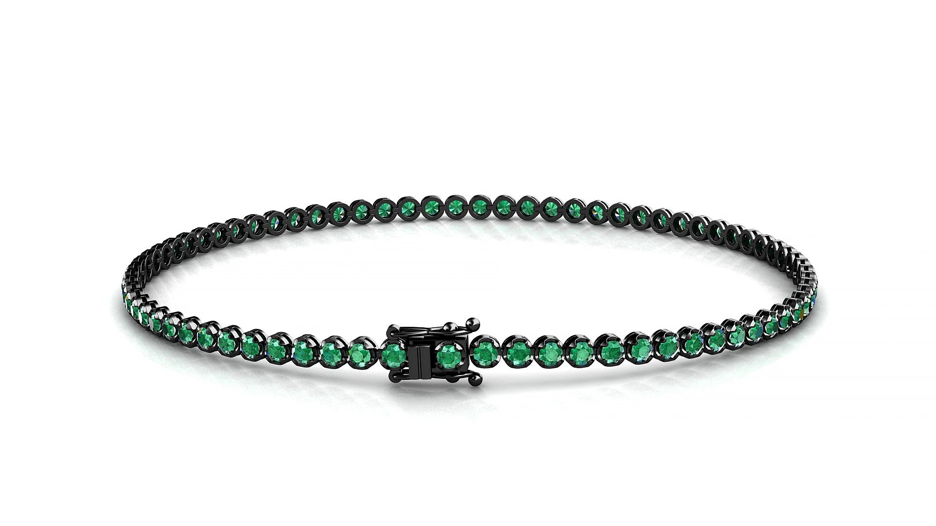 Bengal | 18k Black Gold 1.7 mm Round Natural Emerald 15 cm Tennis Bracelet