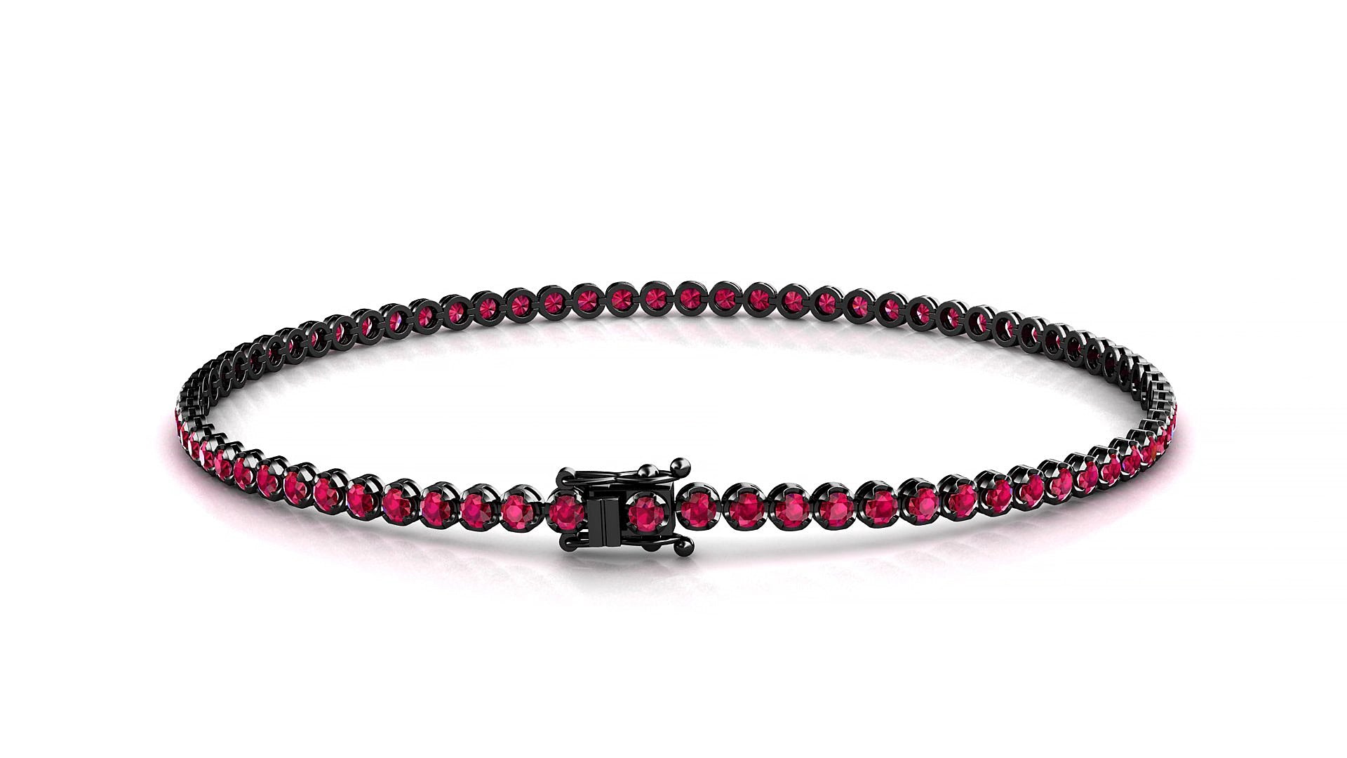 Bengal | 18k Black Gold 1.7 mm Round Natural Ruby 15 cm Tennis Bracelet
