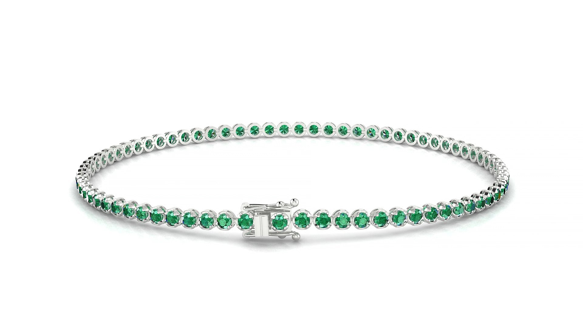 Bengal | 18k White Gold 1.7 mm Round Natural Emerald 15 cm Tennis Bracelet
