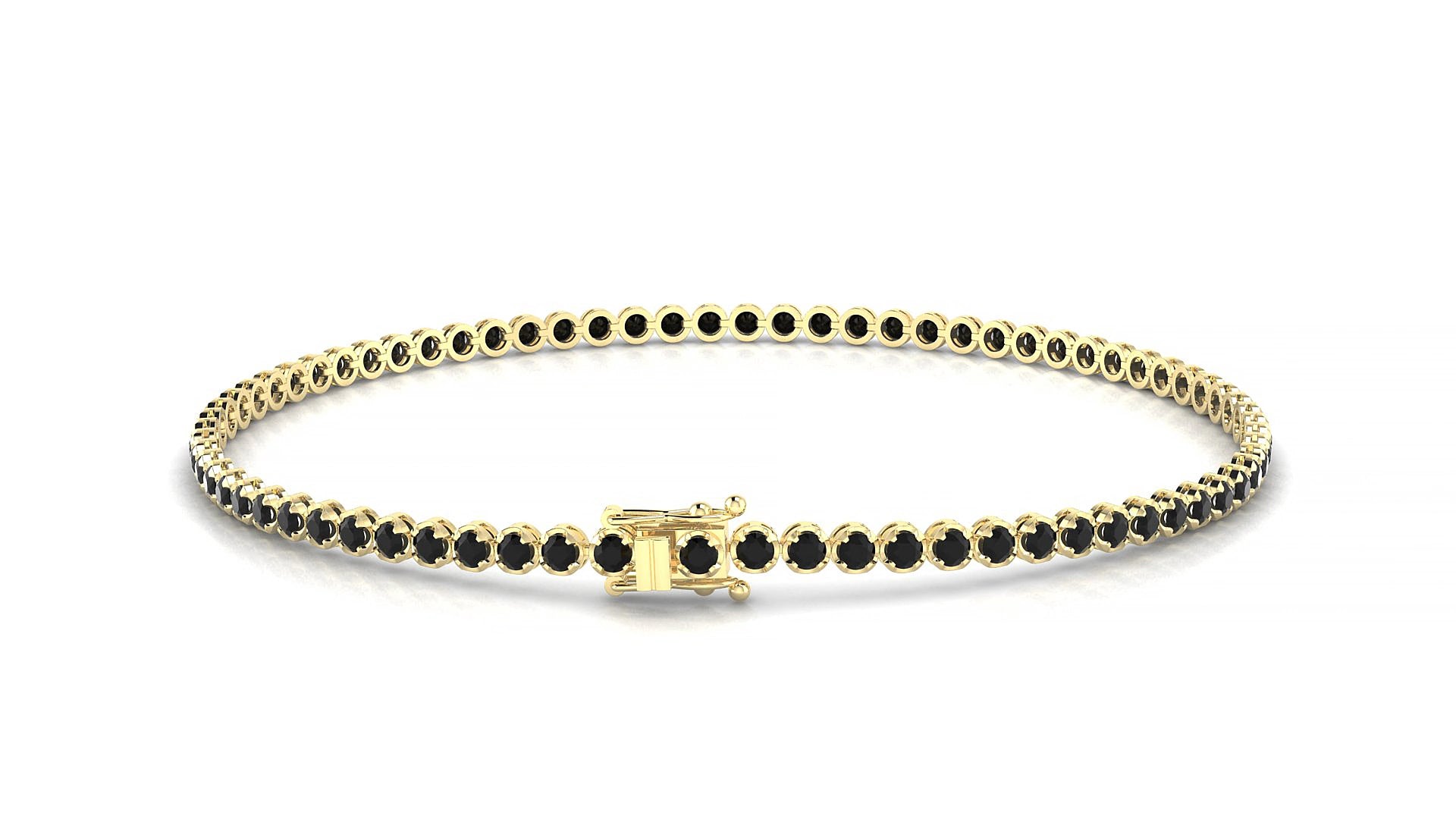 Bengal | 18k Yellow Gold 1.7 mm Round Natural Black Diamond 16 cm Tennis Bracelet
