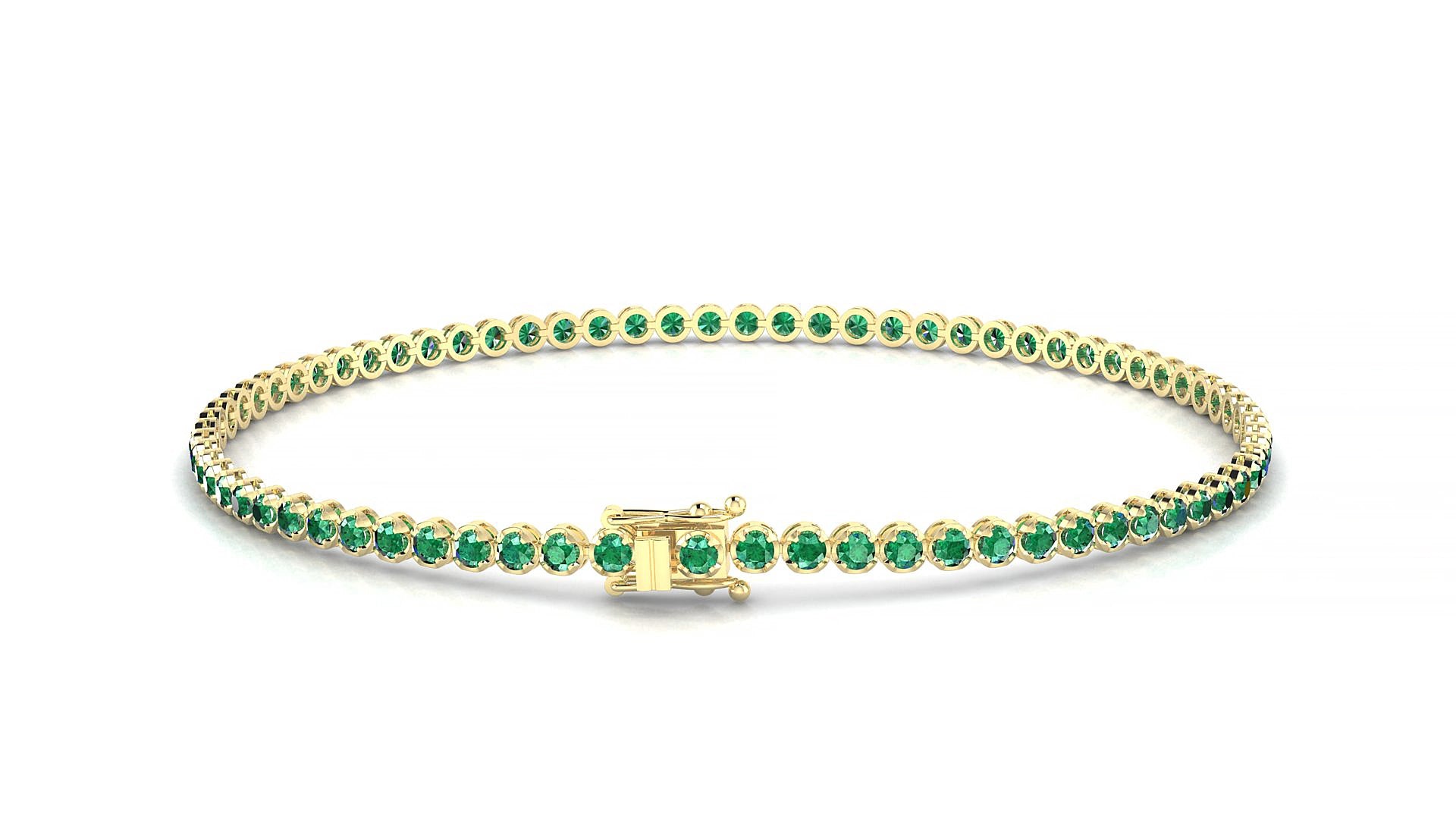 Bengal | 18k Yellow Gold 1.7 mm Round Natural Emerald 18 cm Tennis Bracelet