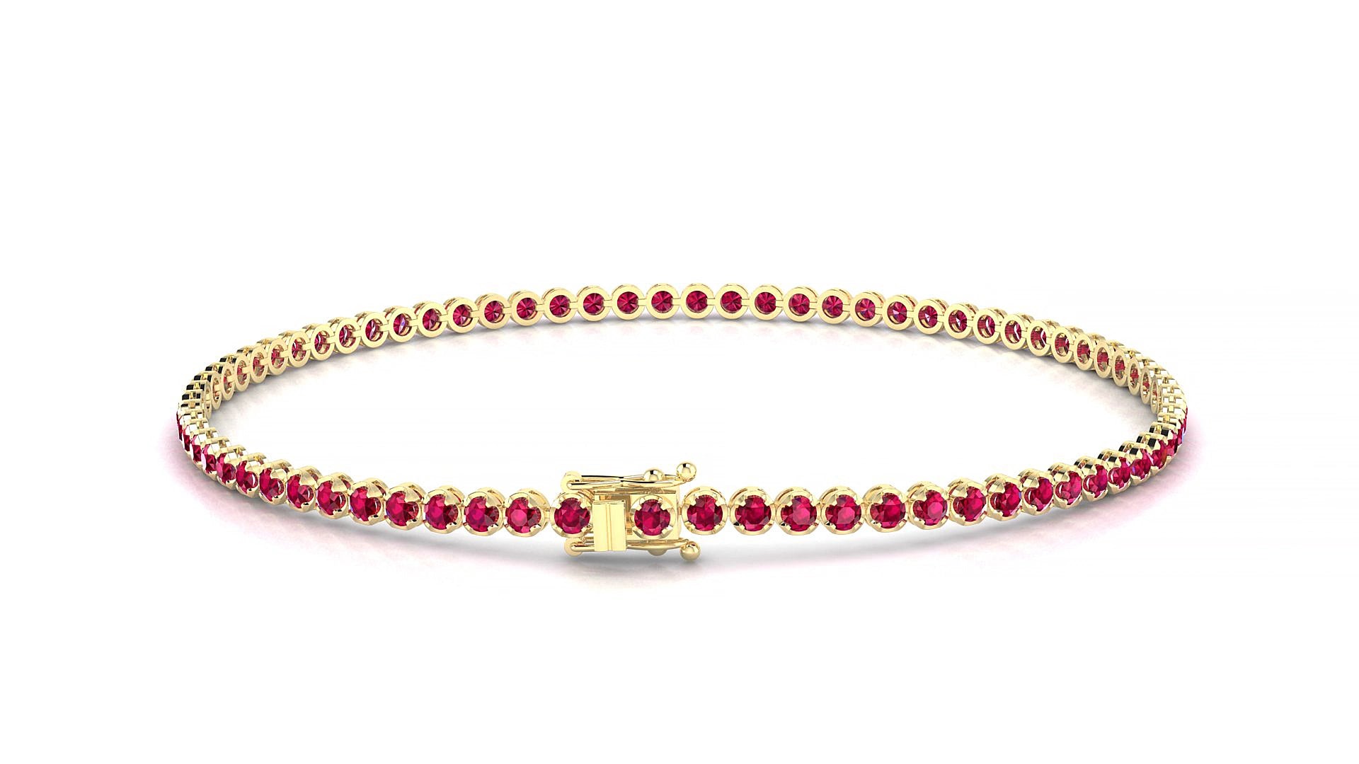 Bengal | 18k Yellow Gold 1.7 mm Round Natural Ruby 15 cm Tennis Bracelet