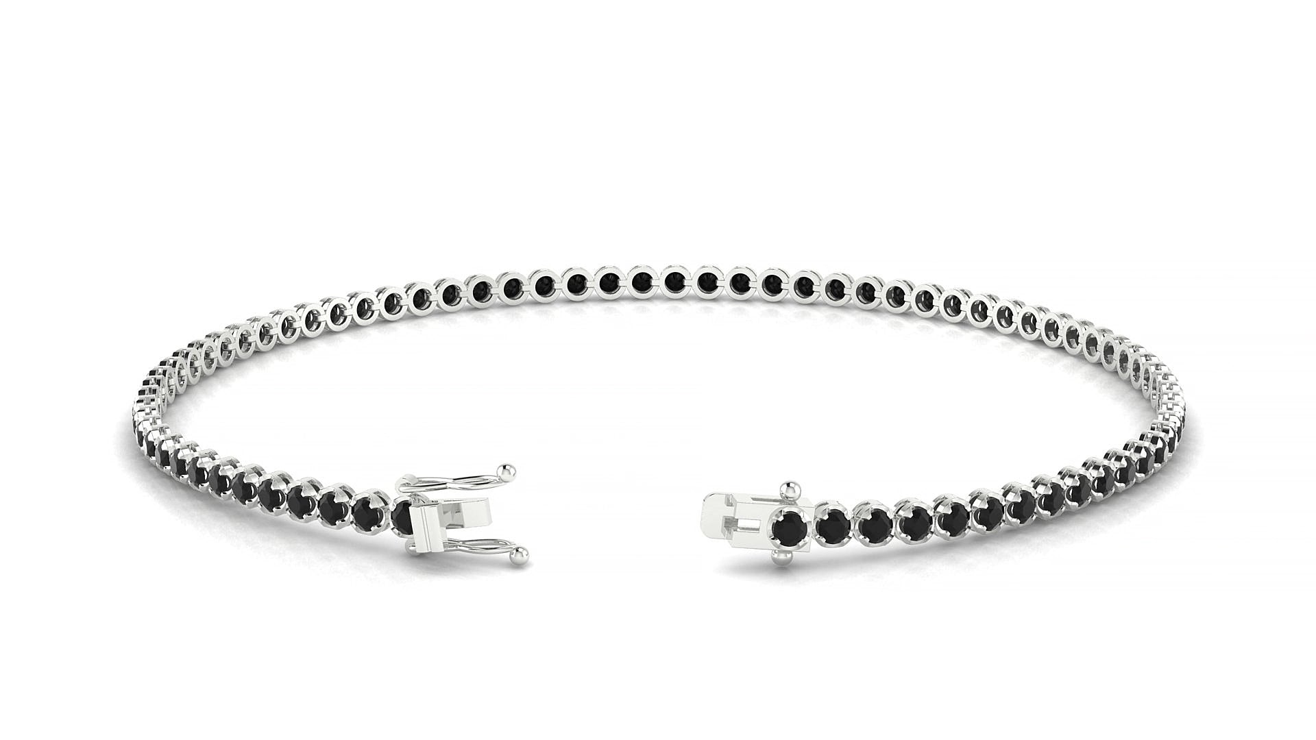 Bengal | 18k White Gold 1.7 mm Round Natural Black Diamond 15 cm Tennis Bracelet