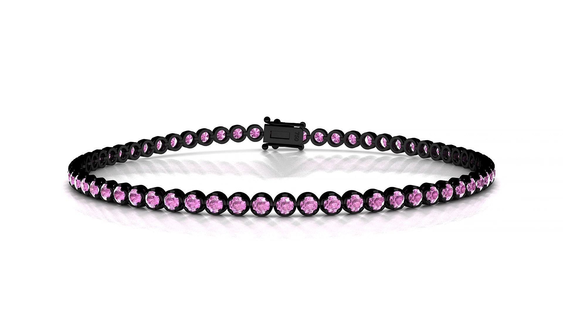 Bengal | 18k Black Gold 2 mm Round Natural Pink Sapphire 15 cm Tennis Bracelet