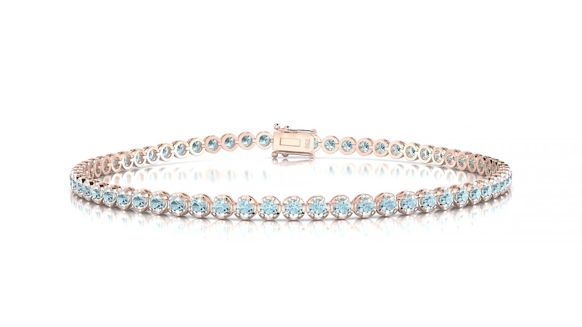 Bengal | 18k Rose Gold 2 mm Round Natural Aquamarine 15 cm Tennis Bracelet
