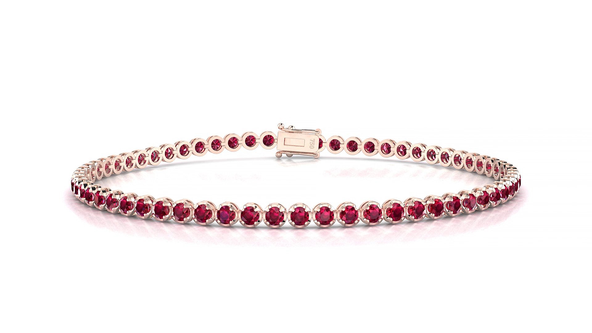 Bengal | 18k Rose Gold 2 mm Round Natural Ruby 15 cm Tennis Bracelet
