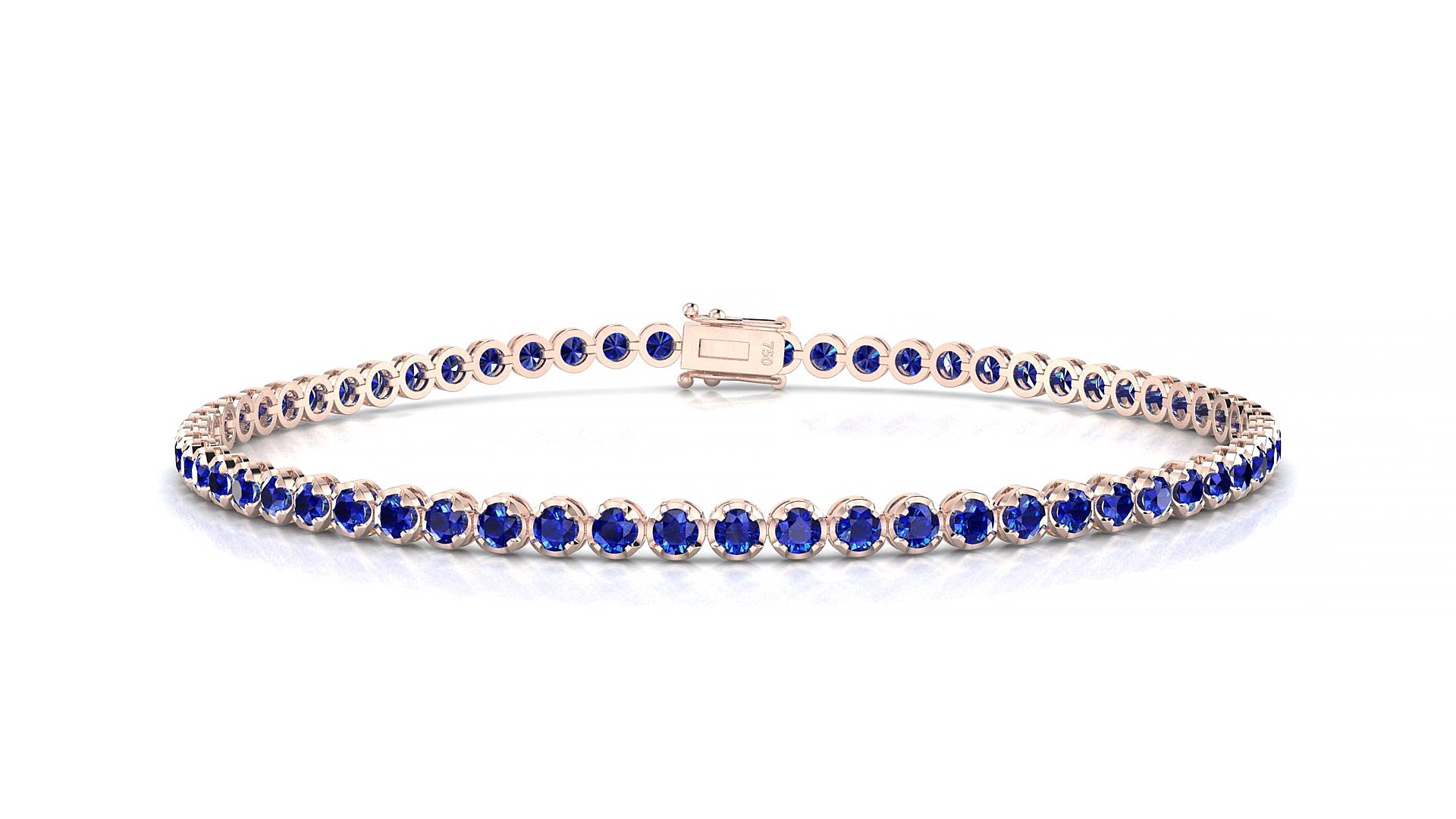 Bengal | 18k Rose Gold 2 mm Round Natural Sapphire 18 cm Tennis Bracelet