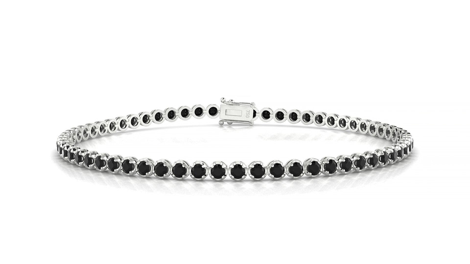Bengal | 18k White Gold 2 mm Round Natural Black Diamond 18 cm Tennis Bracelet