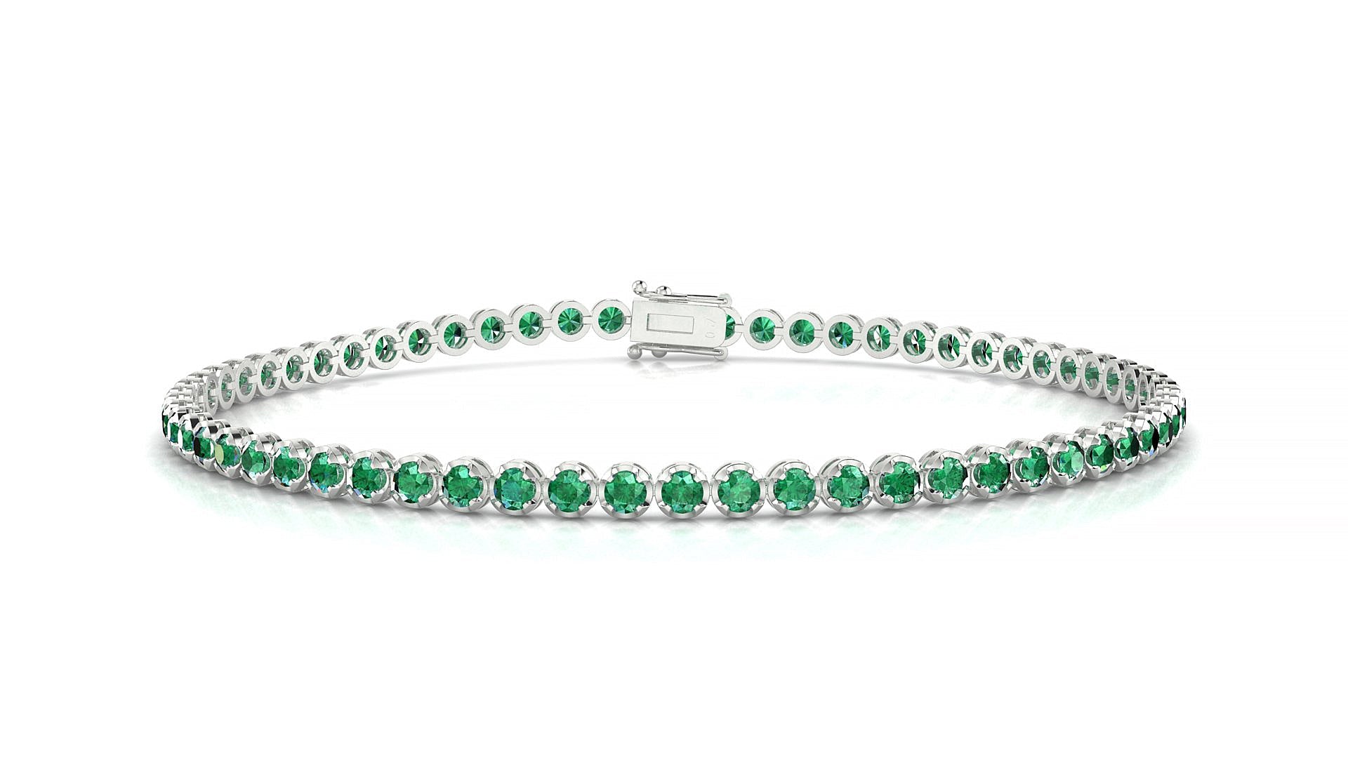Bengal | 18k White Gold 2 mm Round Natural Emerald Tennis Bracelet