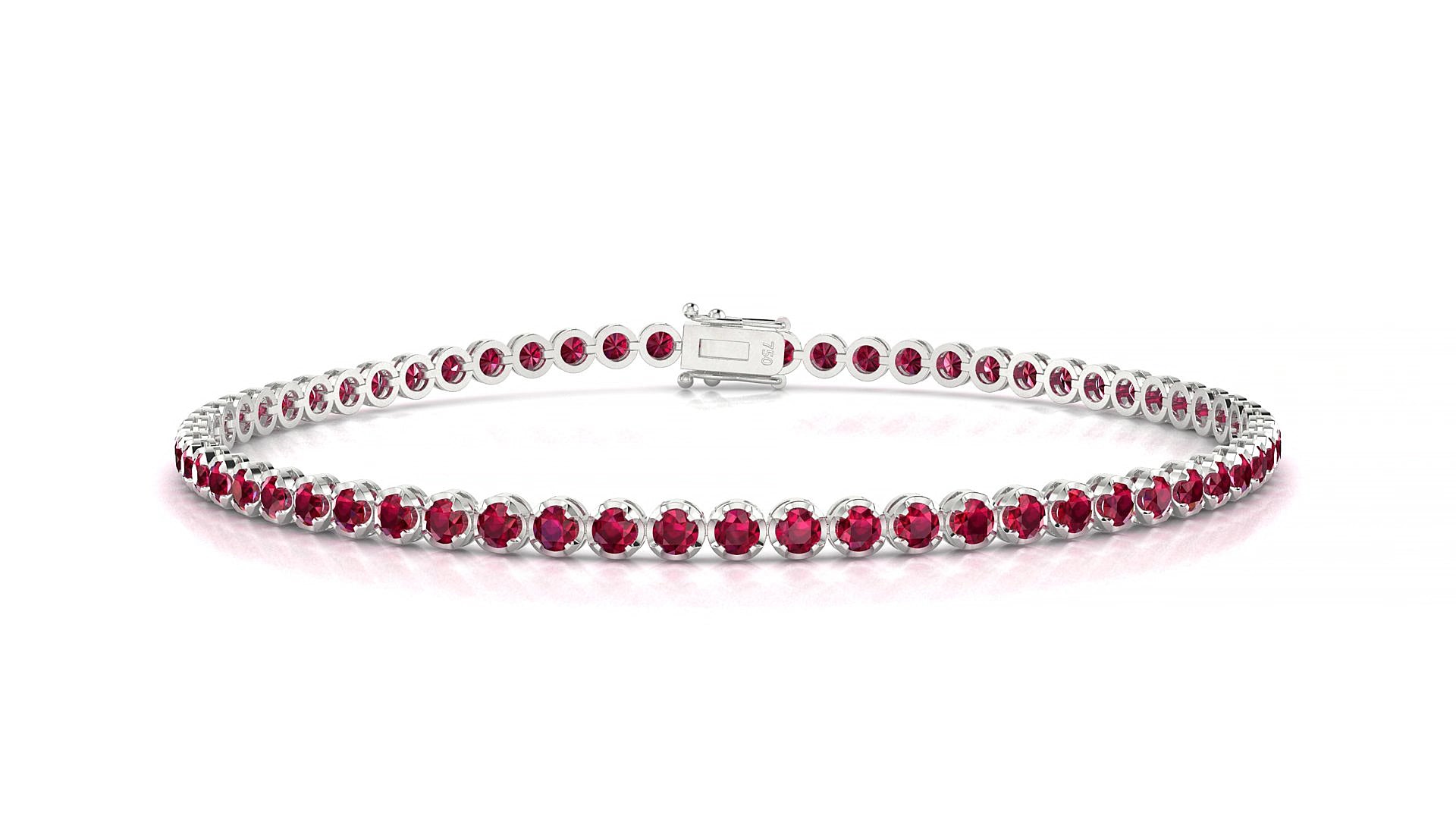 Bengal | 18k White Gold 2 mm Round Natural Ruby 15 cm Tennis Bracelet