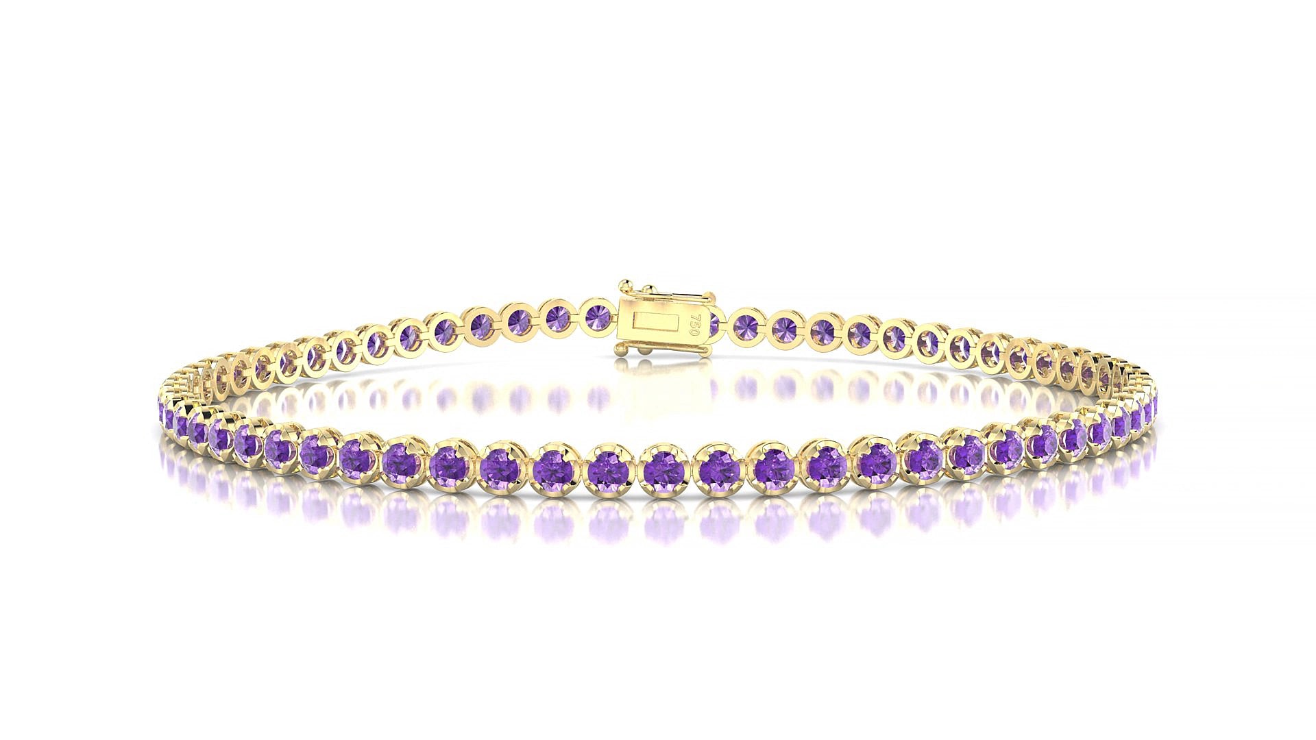 Bengal | 18k Yellow Gold 2 mm Round Natural Amethyst 16 cm Tennis Bracelet