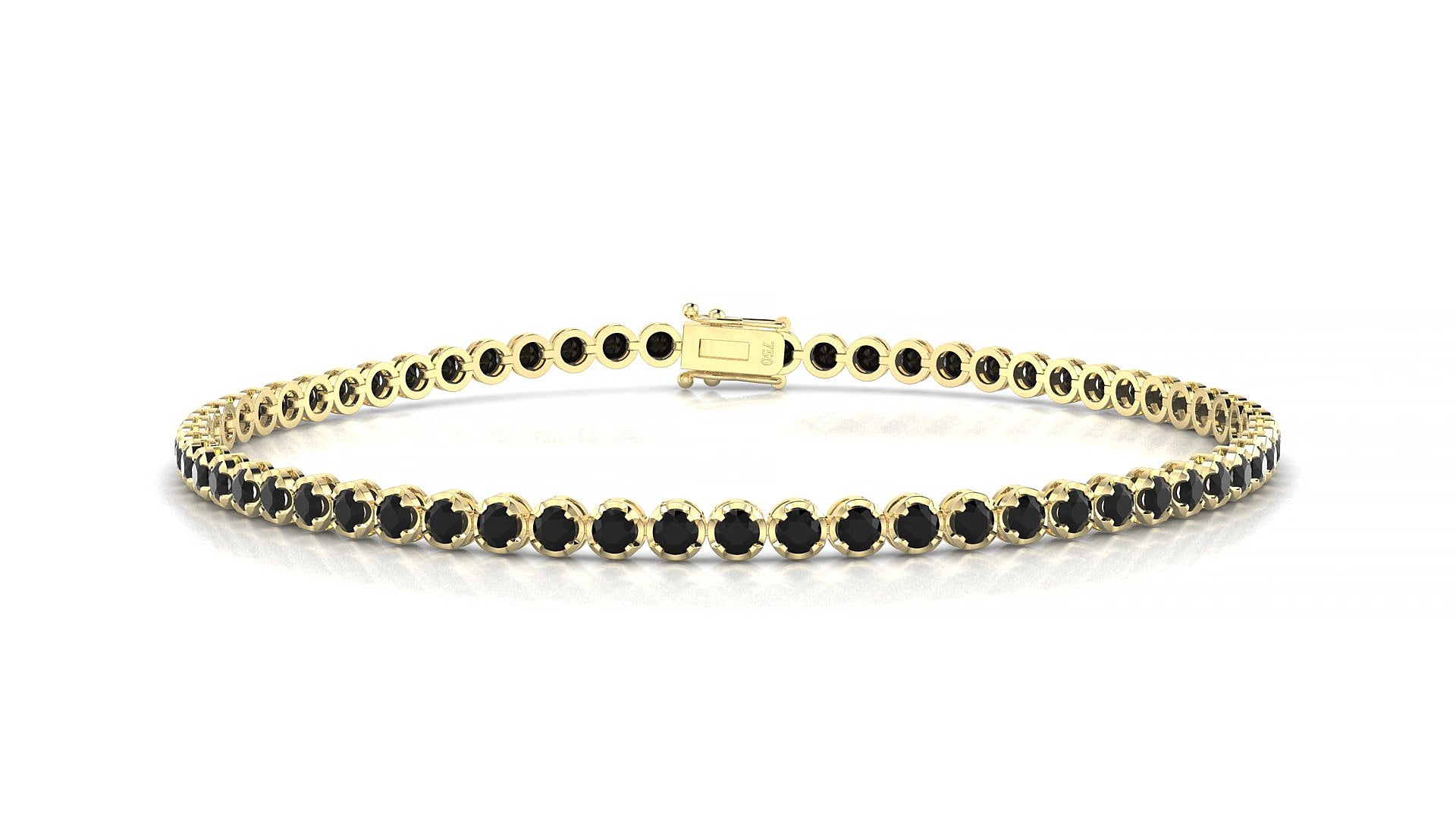Bengal | 18k Yellow Gold 2 mm Round Natural Black Diamond 15 cm Tennis Bracelet