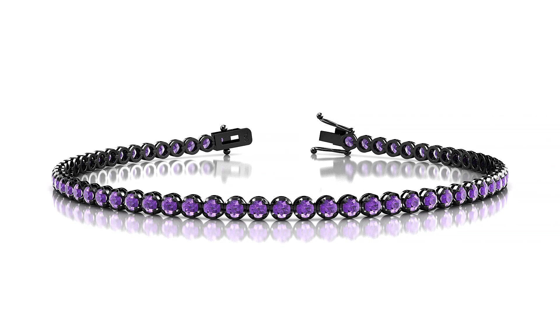 Bengal | 18k Black Gold 2 mm Round Natural Amethyst 18 cm Tennis Bracelet