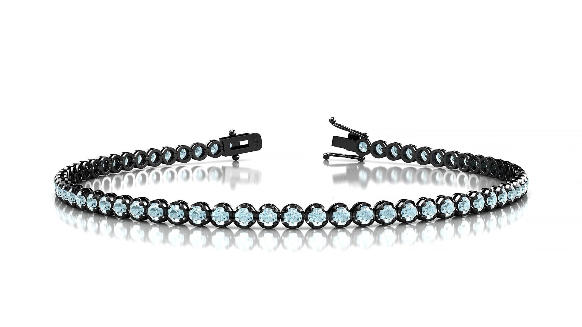 Bengal | 18k Black Gold 2 mm Round Natural Aquamarine 18 cm Tennis Bracelet
