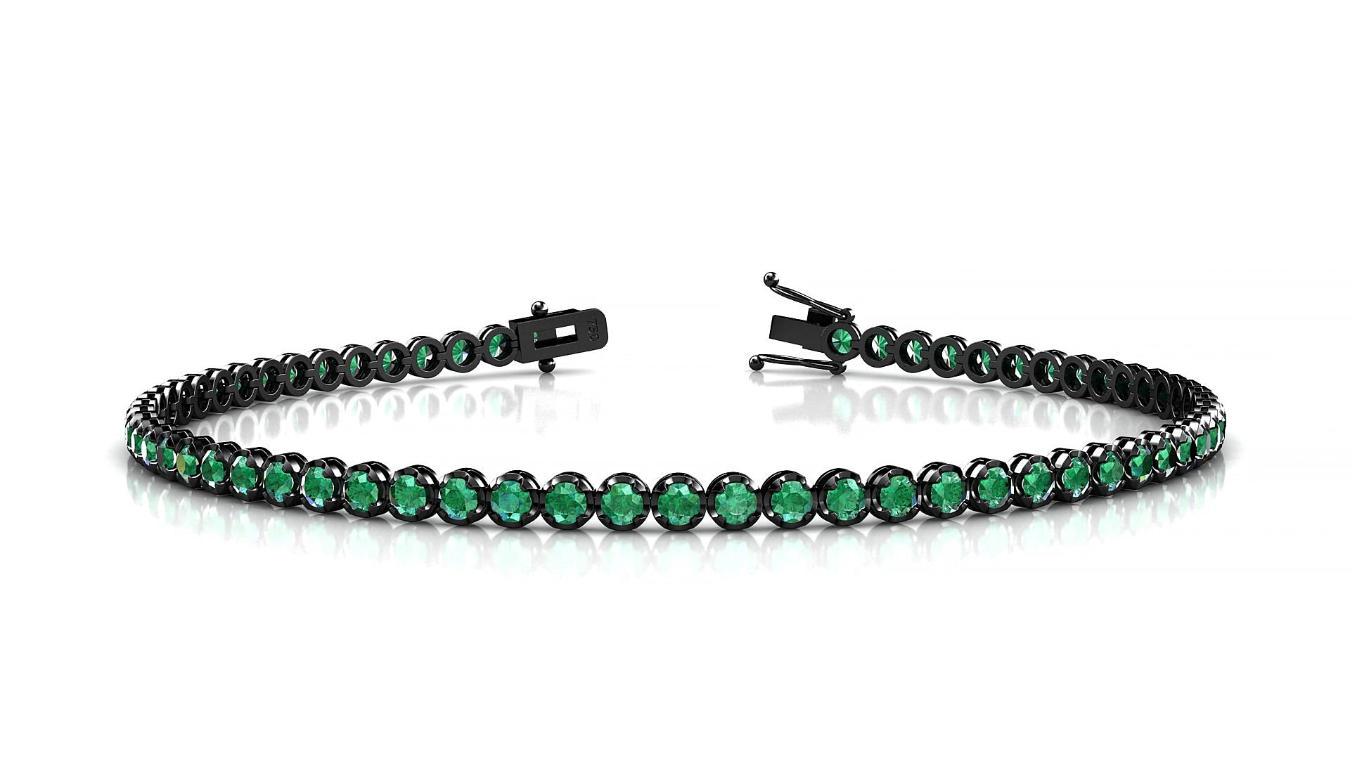 Bengal | 18k Black Gold 2 mm Round Natural Emerald 18 cm Tennis Bracelet