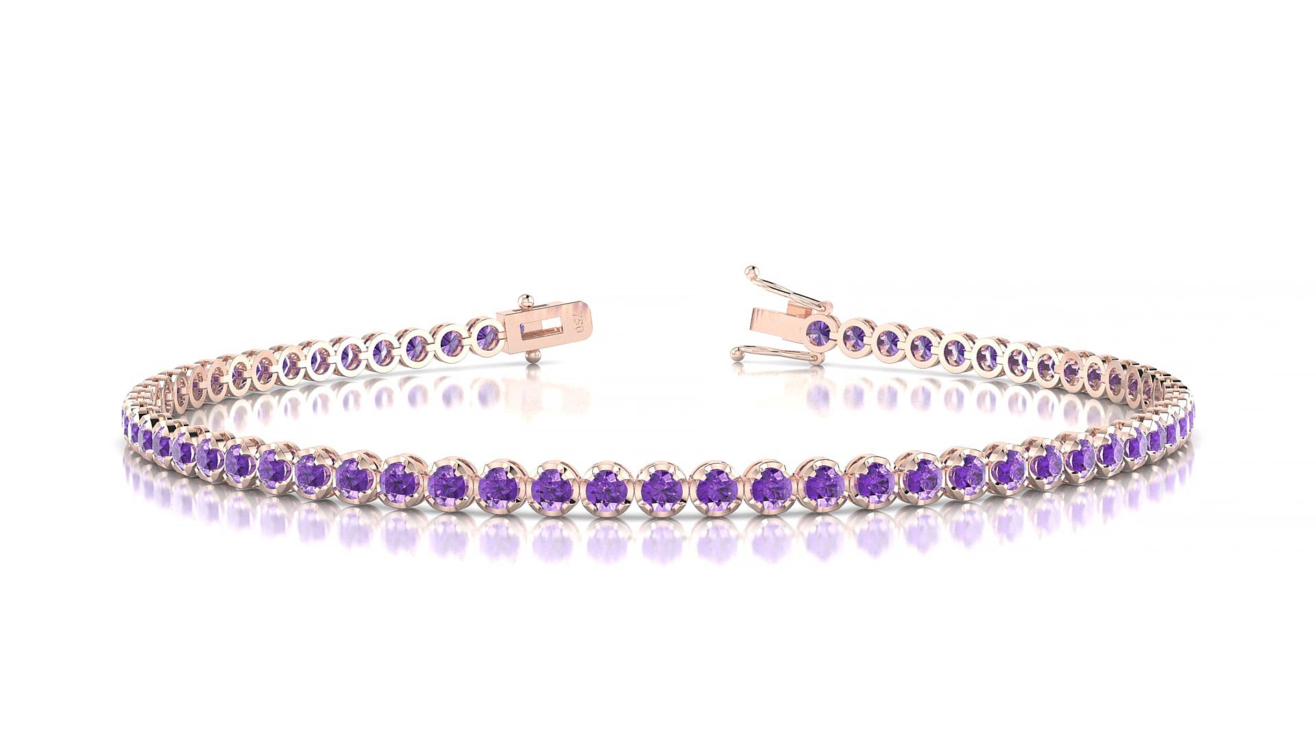 Bengal | 18k Rose Gold 2 mm Round Natural Amethyst 19 cm Tennis Bracelet