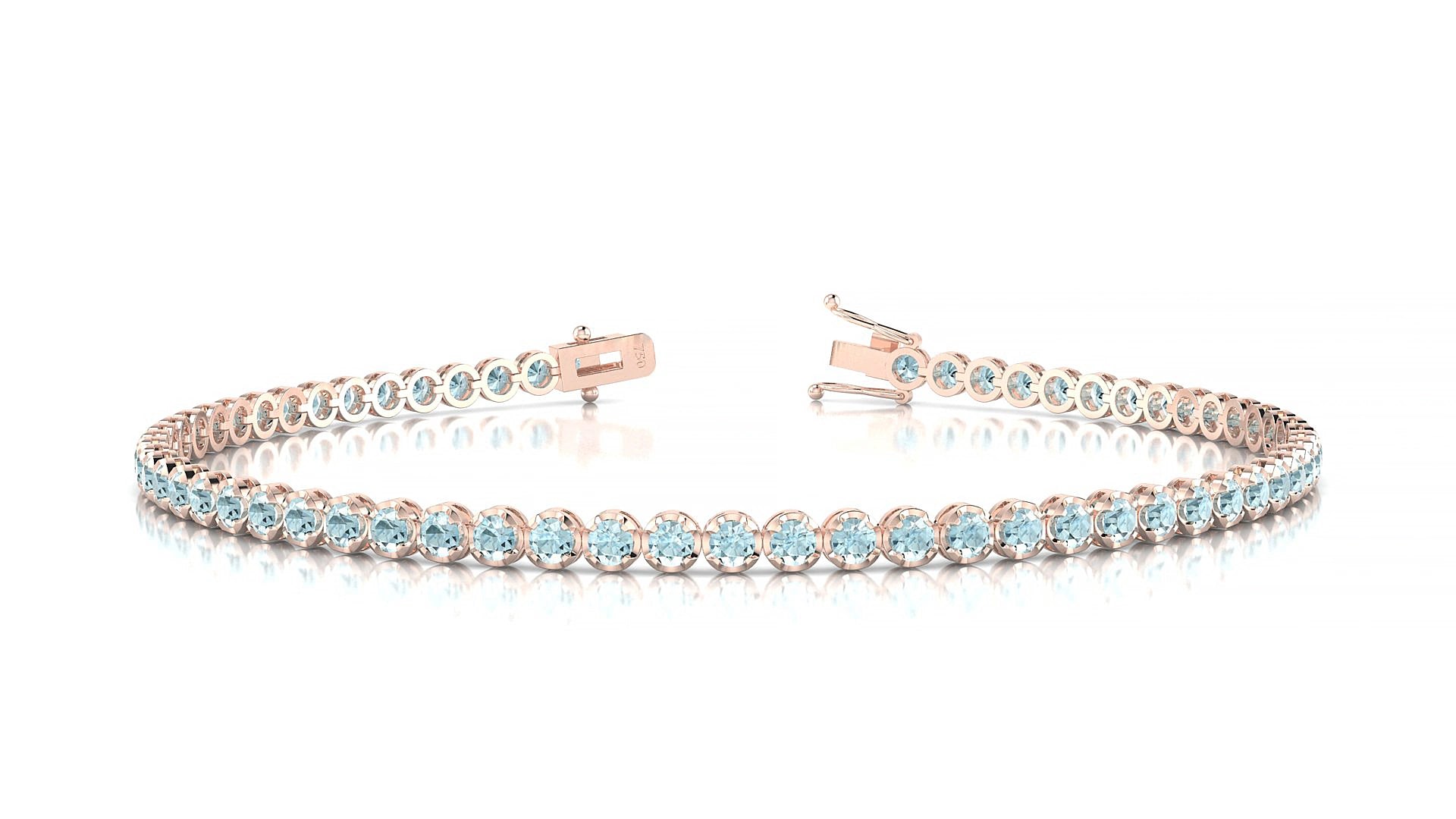Bengal | 18k Rose Gold 2 mm Round Natural Aquamarine 18 cm Tennis Bracelet