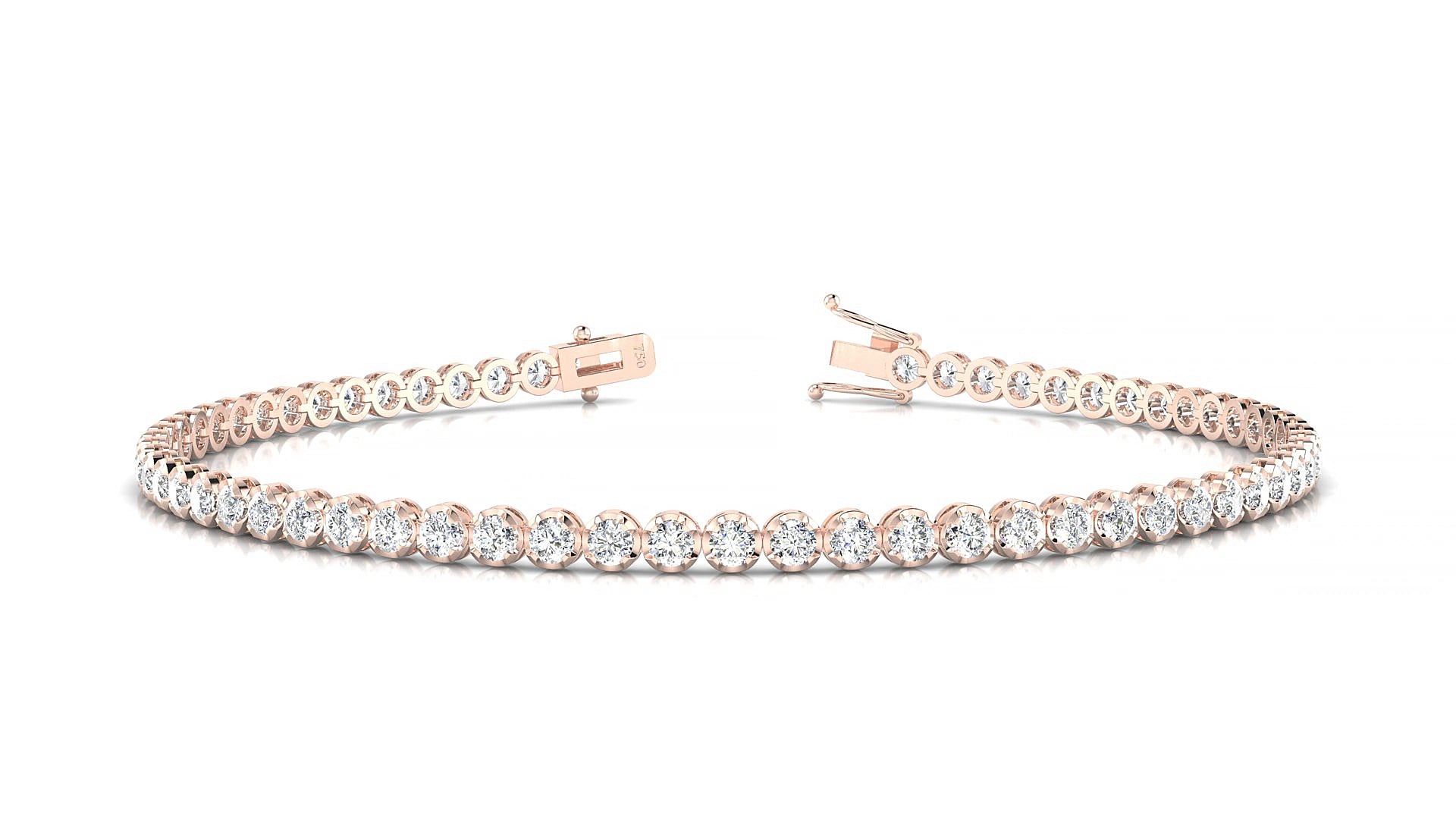 Bengal | 18k Rose Gold 2 mm Round Natural Diamond 15 cm Tennis Bracelet