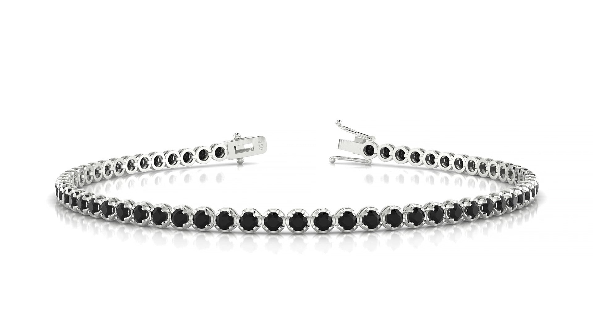 Bengal | 18k White Gold 2 mm Round Natural Black Diamond 18 cm Tennis Bracelet