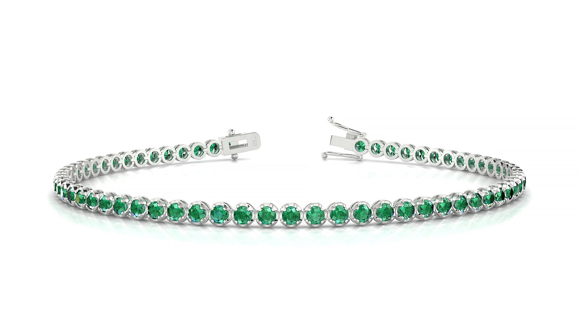 Bengal | 18k White Gold 2 mm Round Natural Emerald Tennis Bracelet